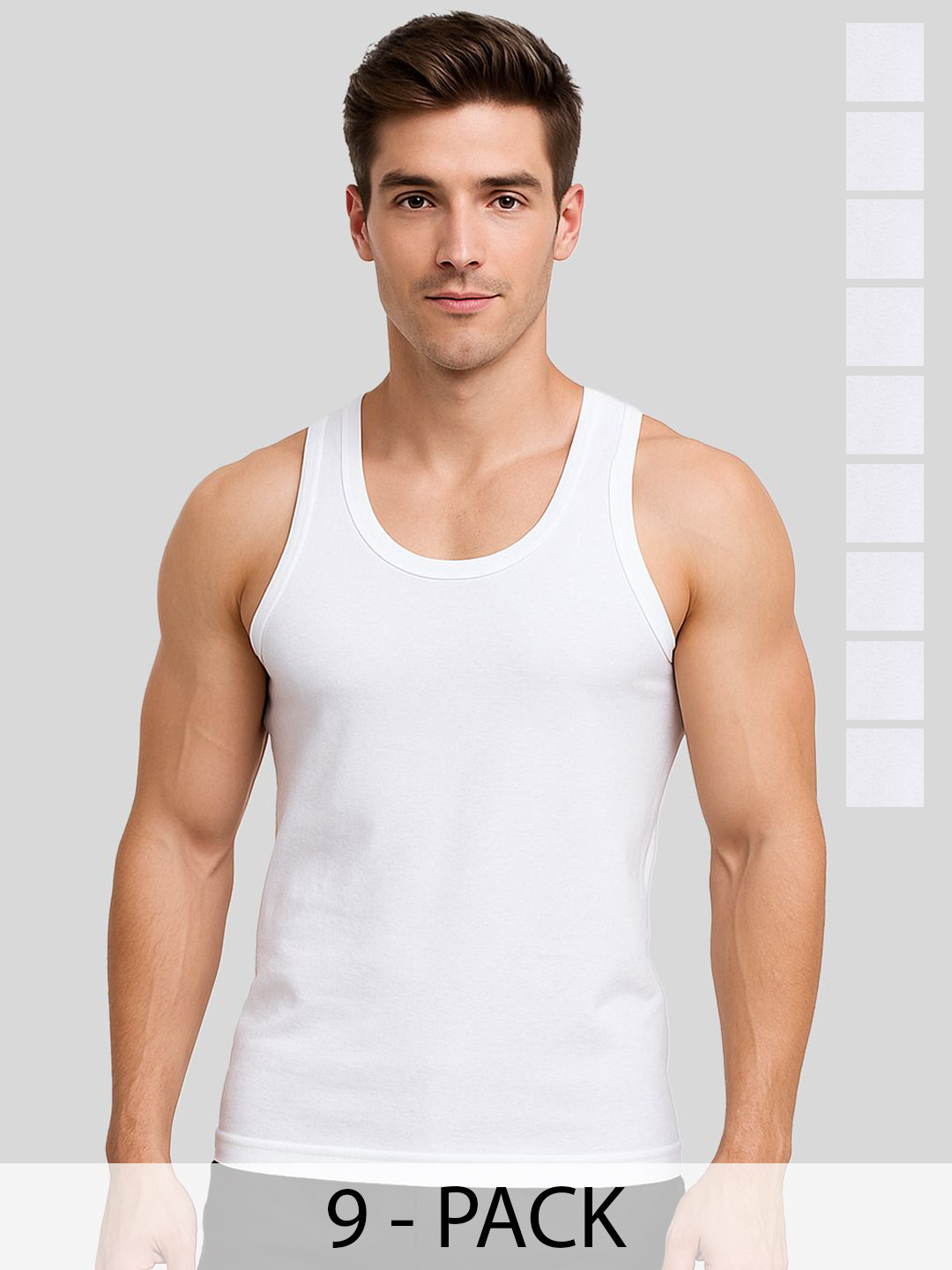 AMUL COMFY Pack Of 9 Pure Cotton Under shirt Vests AC-PLVESTRN-WH-80-9P