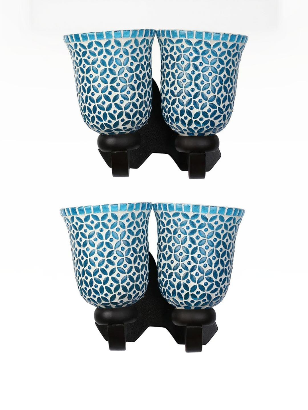 Somil Premium Designer Glass Wall / Night Lamp  Elegant & Stylish Dcor Accent for Modern Interiors, color- Firozi, White, Size, 33.5 X 28.5 X 32.5 CM