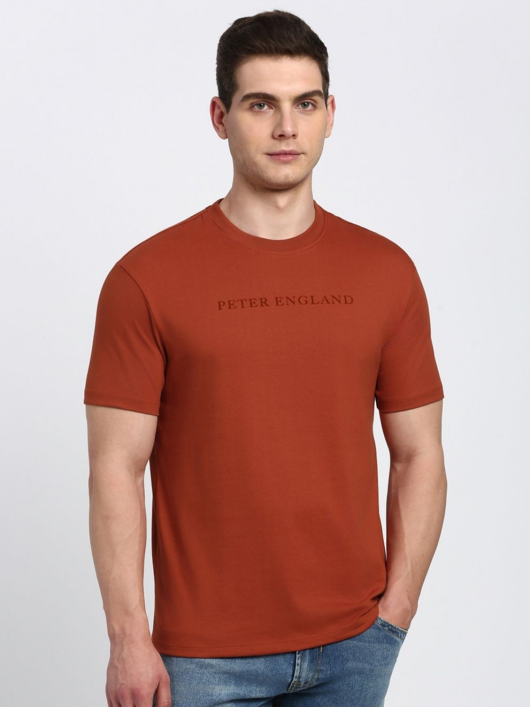 Peter England Casuals Brand Logo Printed Round Neck T-shirt