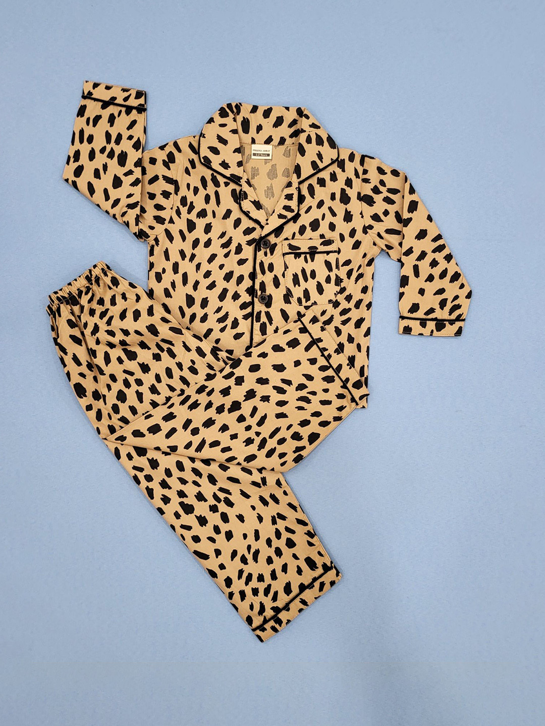 Freesia Array Kids Lapel Collar Leopard Printed Pure Cotton Night suit