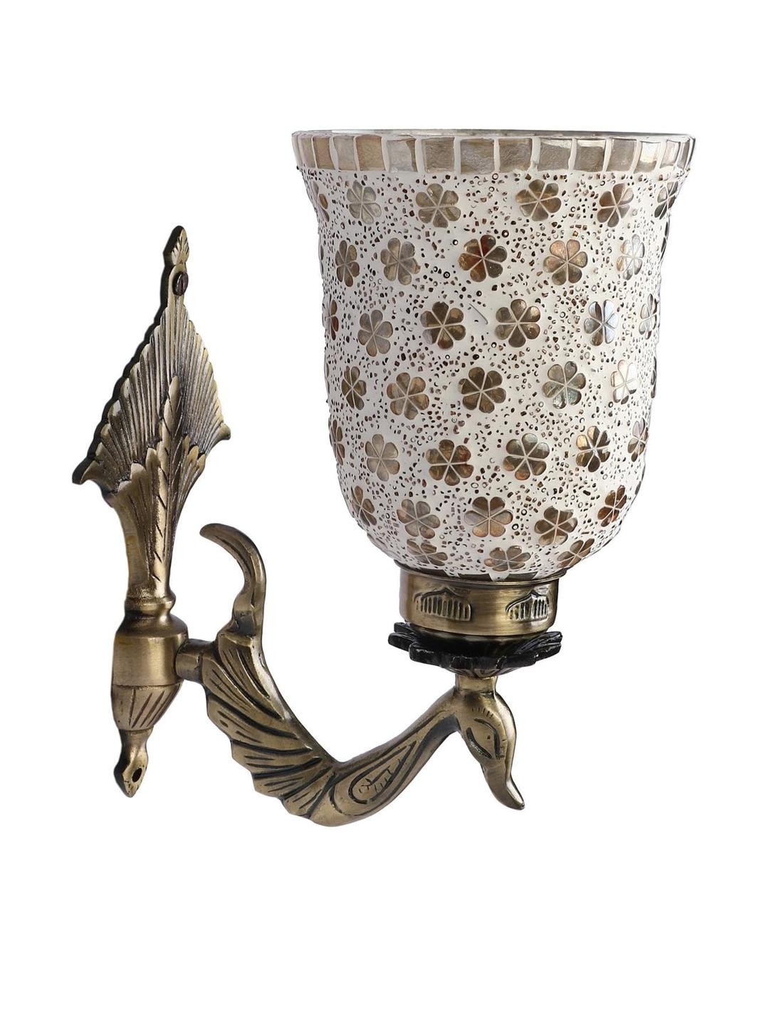 Somil Premium Designer Glass Wall / Night Lamp  Elegant & Stylish Dcor Accent for Modern Interiors, Color- Golden, White, Size:- 26 X 31 X 37 CM