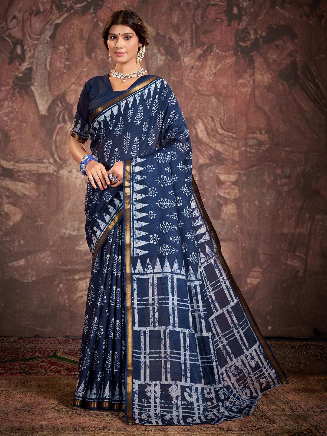 Garden Vareli Batik Printed Block Print Saree
