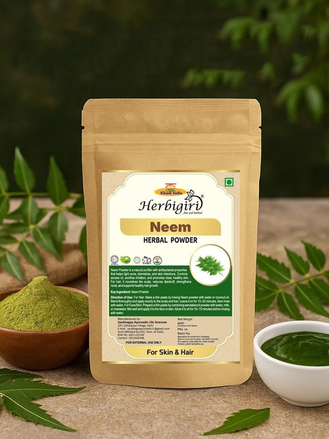 Herbigiri Khadi Neem Powder For Face & Hair - 100 g
