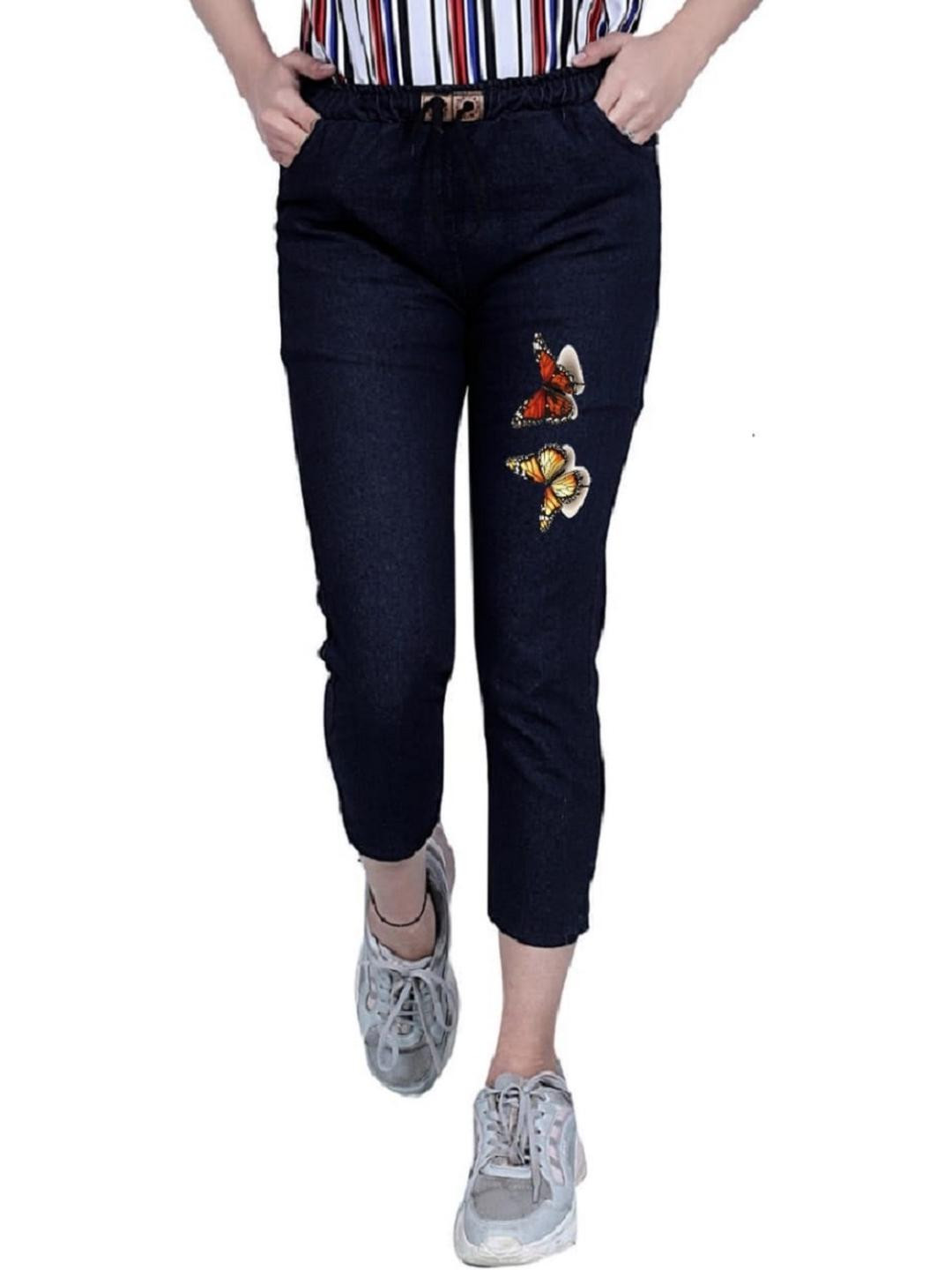 MIRAKSH Black Denim Regular Fit Mid-Rise Applique Jeans