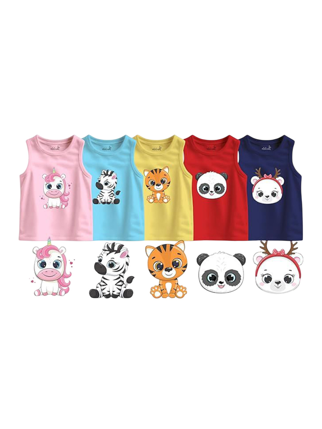 x2o Kids Pack Of 5 Printed Pure Cotton Basic Vests VST_PT_E004_30_P5