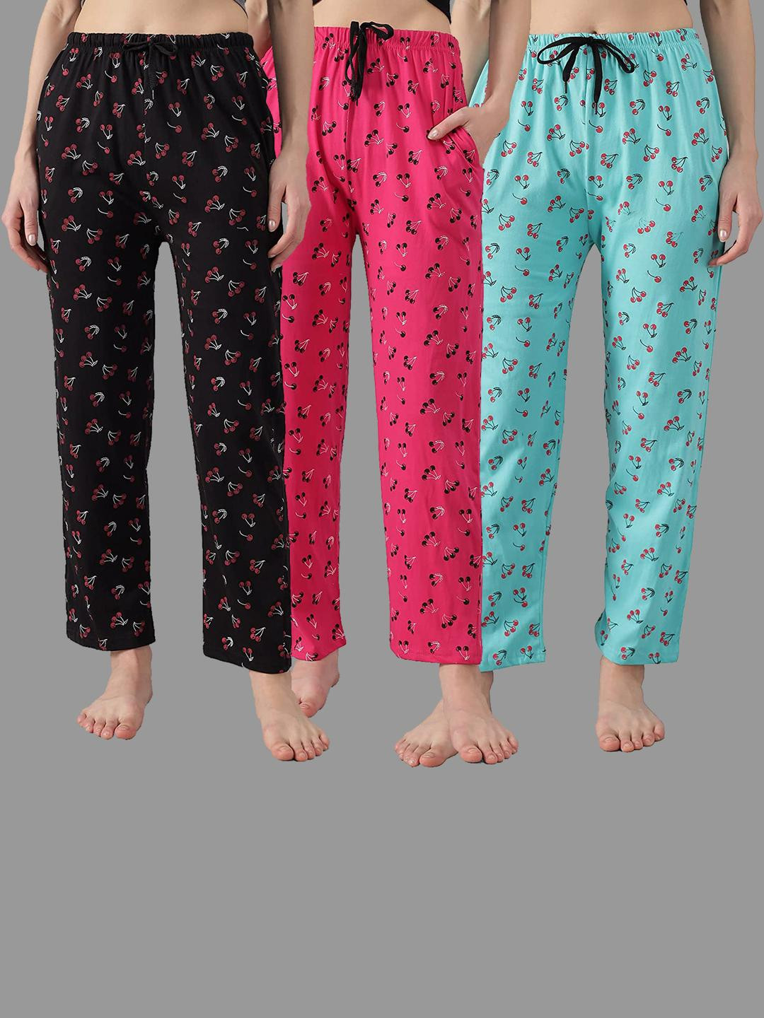 Printed Cotton Pyjama/Lounge Pants with Side Pockets Pack Of 3