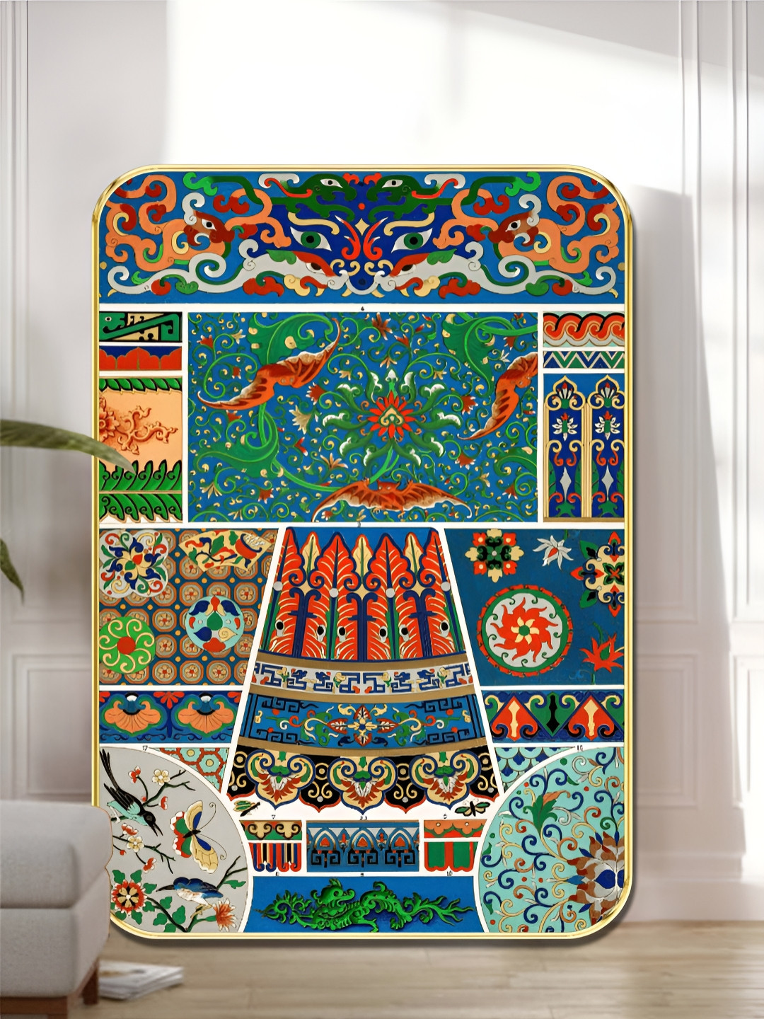 Livin'luxe Blue & Green Traditional Oriental Patchwork Wall Art