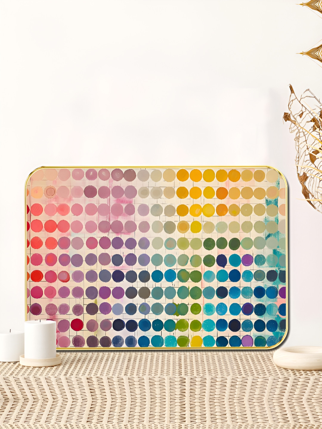 Livin'luxe Pink & Green Abstract Rainbow Dot Grid Wall Art