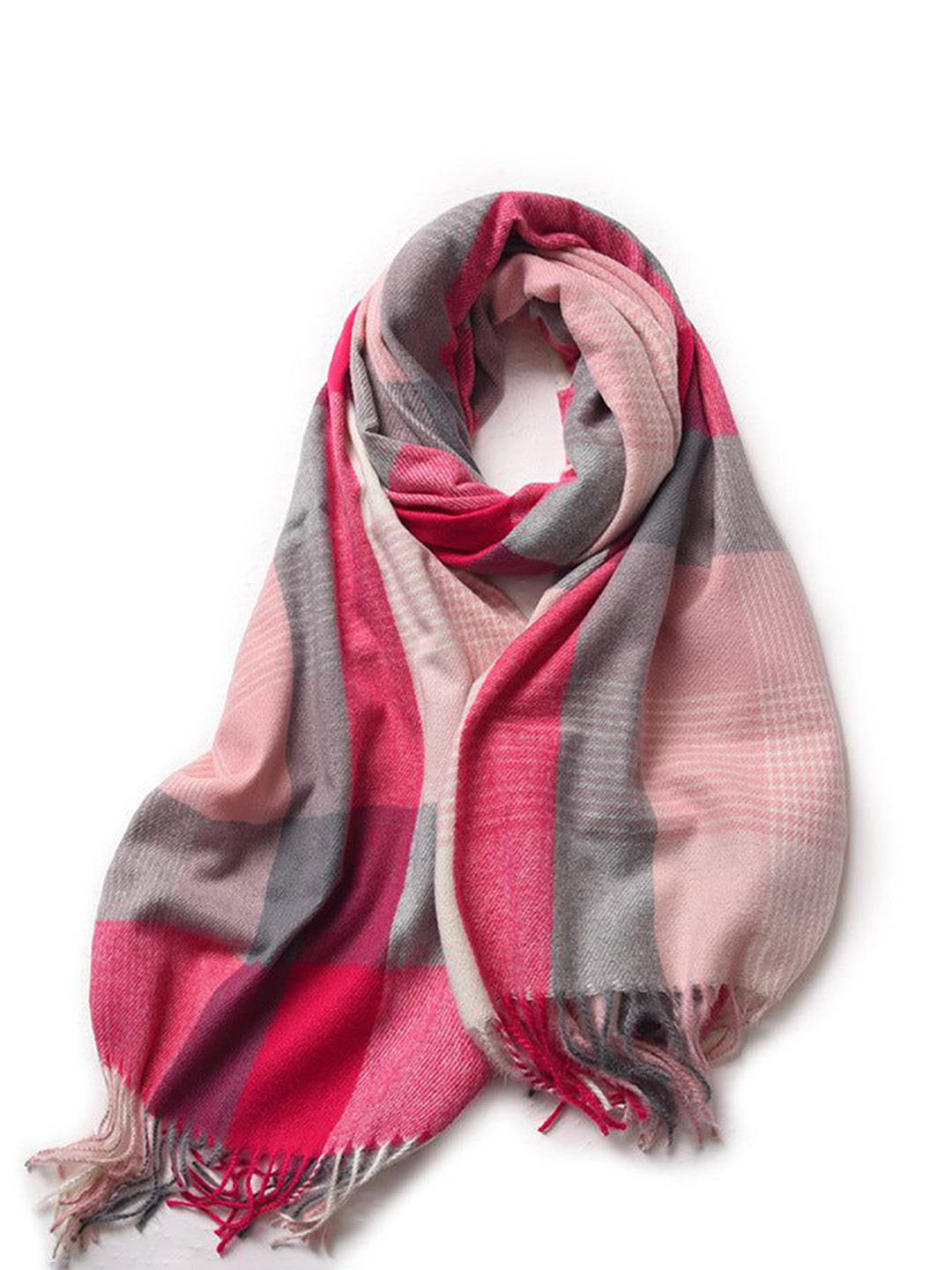 QUECY Checked Rectangle Silk Stole With Tasselled Border