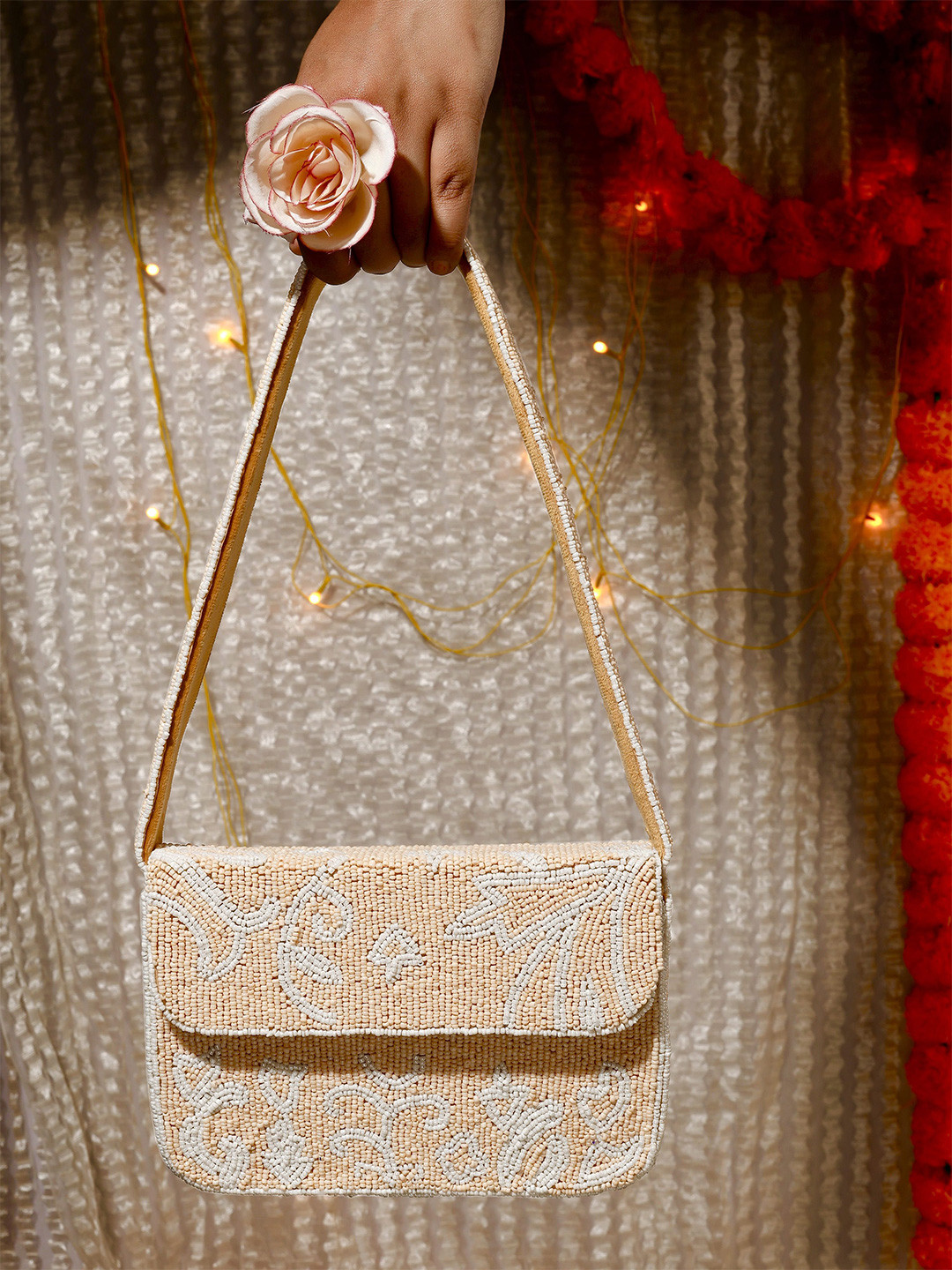 A Clutch Story Embellished Structured Beaded Handheld Bag
