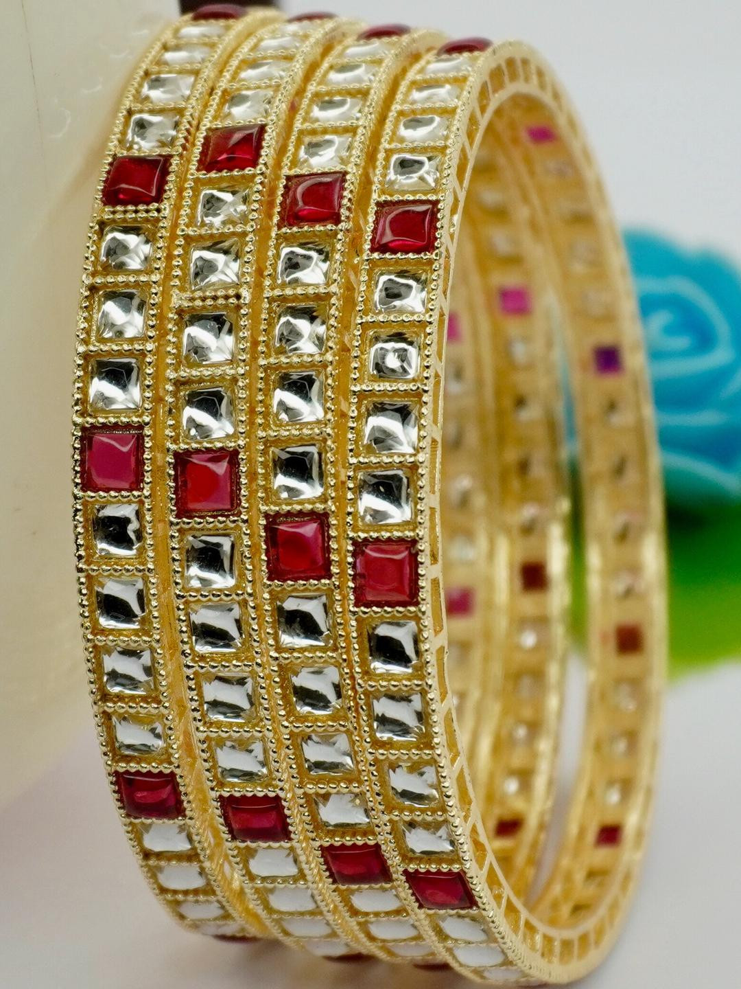 Panini jewels Set of 4 Gold-Plated Red White Stone Bangles