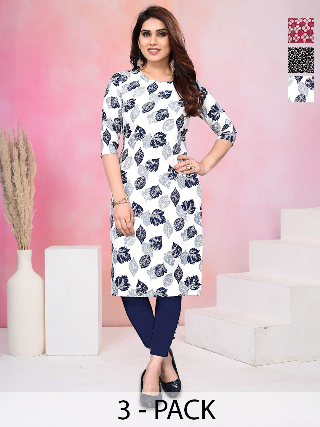 KETAKI FASHION Women Pack of 3 Floral Printed Daily Straight Kurtas