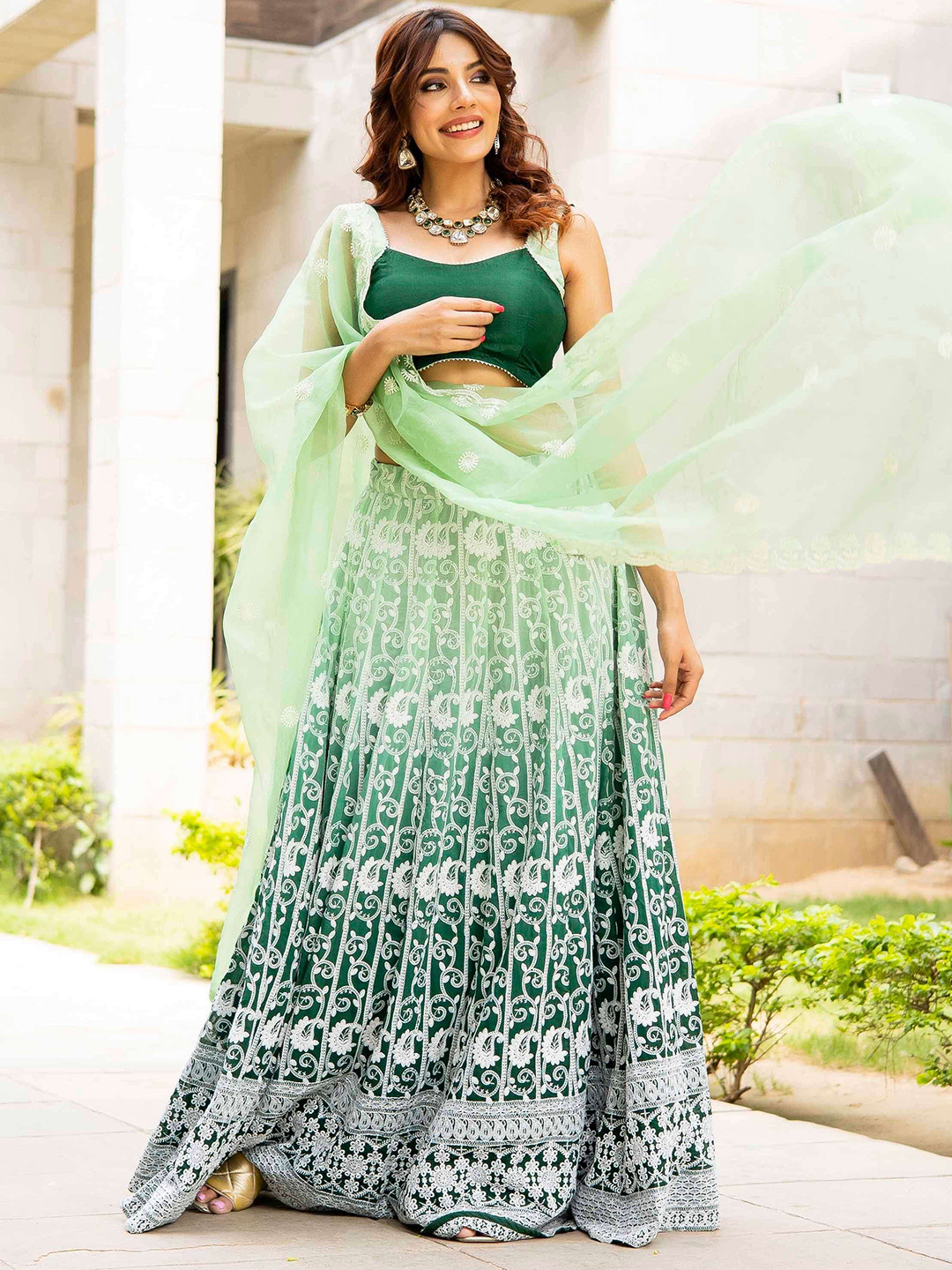 LABEL ADITI HUNDIA Thread Work Ready to Wear Lehenga & Blouse With Dupatta