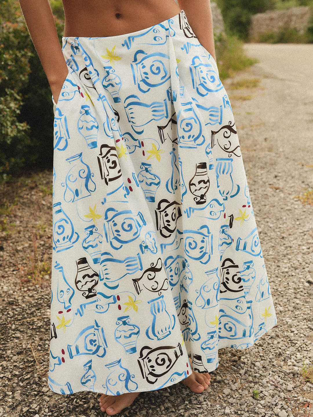 LULU & SKY Doodle Print A-line Midi Skirt