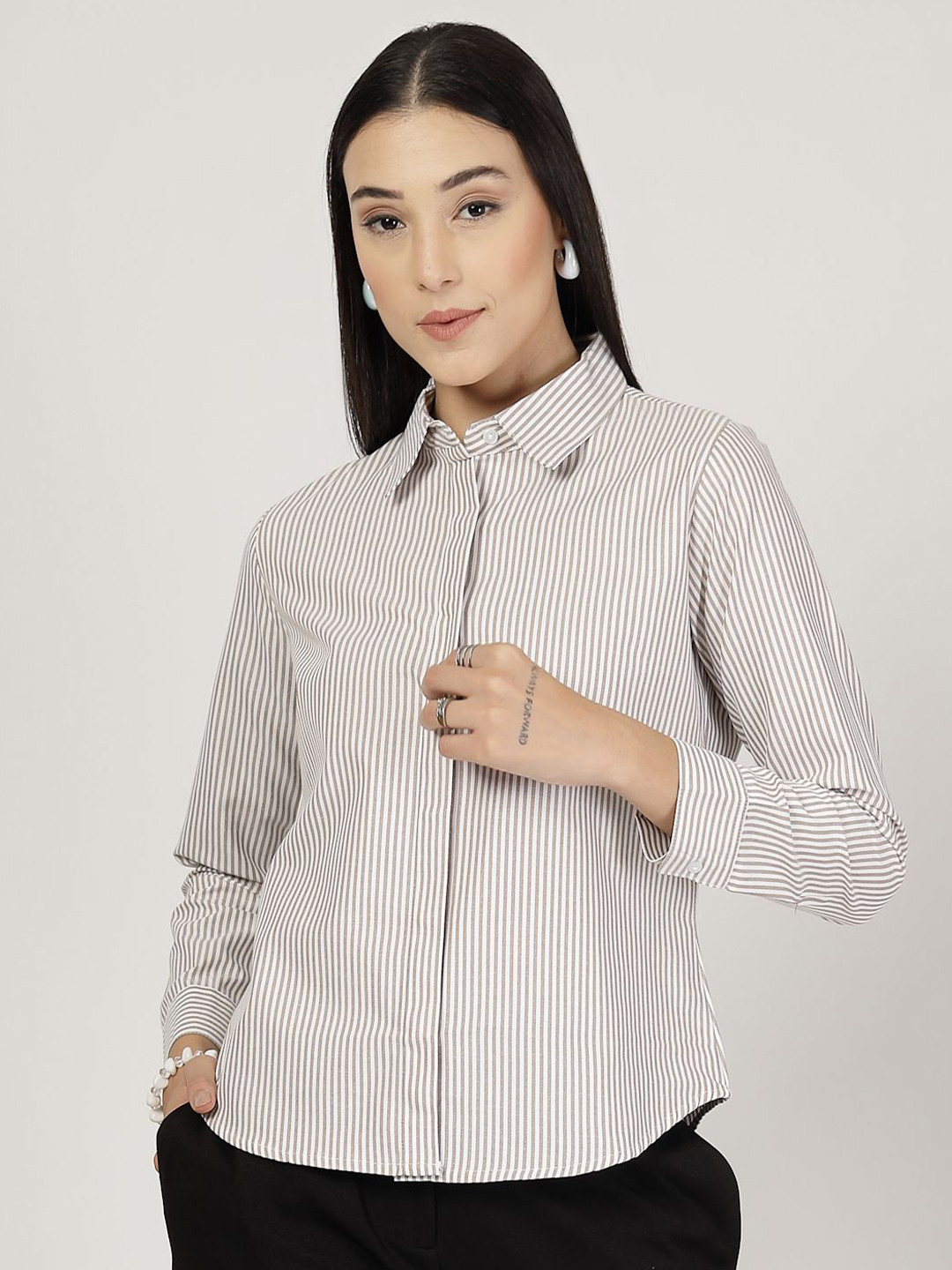 Style Quotient Women Smart Striped Spread Coller Relexed Fit  Shirt