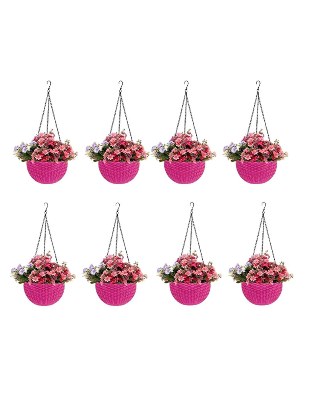 Go Hooked Rattan Hanging Planters Pot with Metal Hanging Chain set of 8
