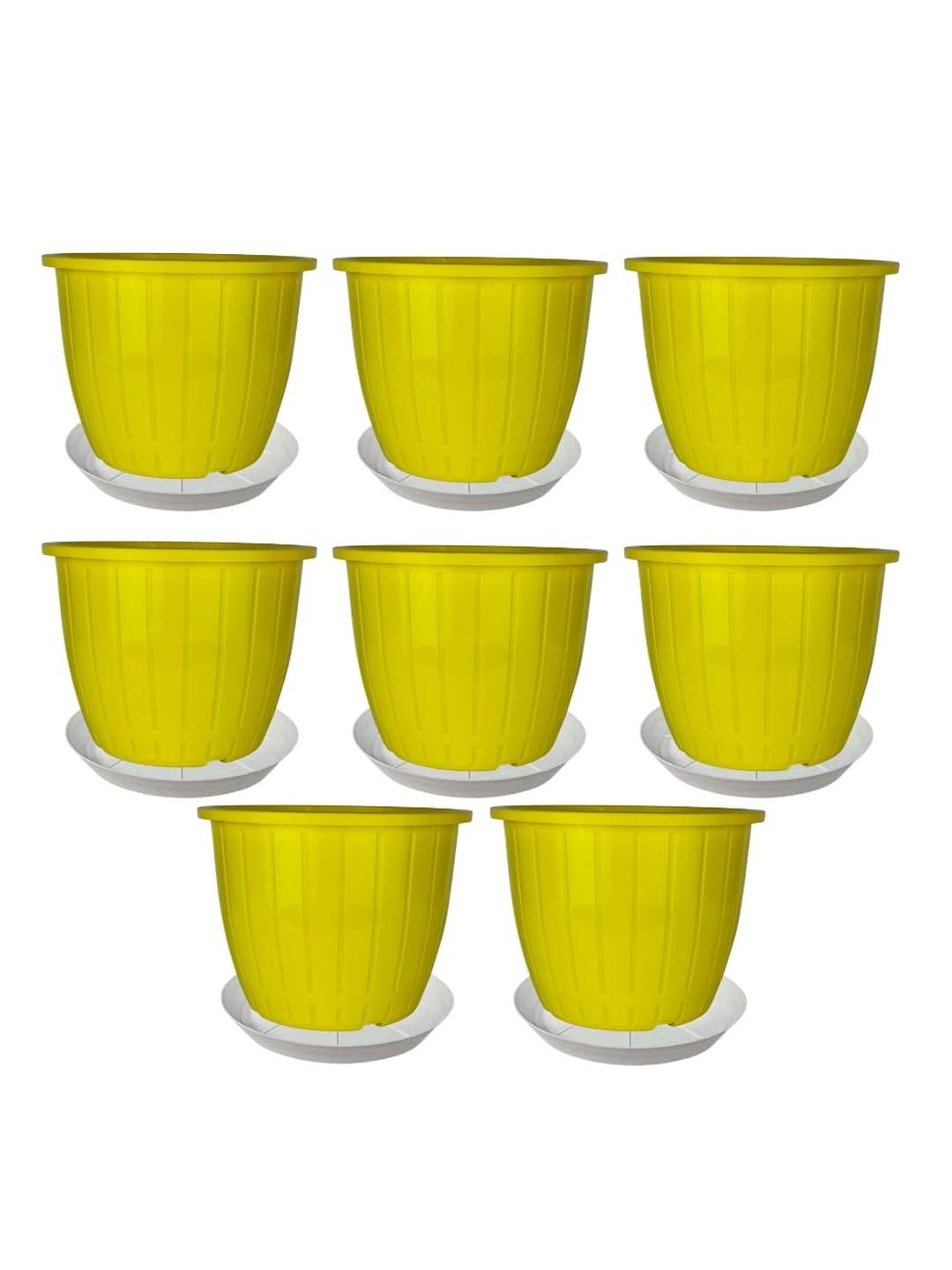 Go Hooked 8 Inch Duro Pot for Plants with Saucer Tray Set of 8