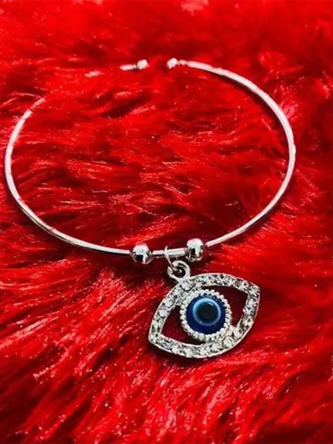 VS Unique Collection Women Silver-Plated Evil Eye Charm Adjustable Kada Bracelet