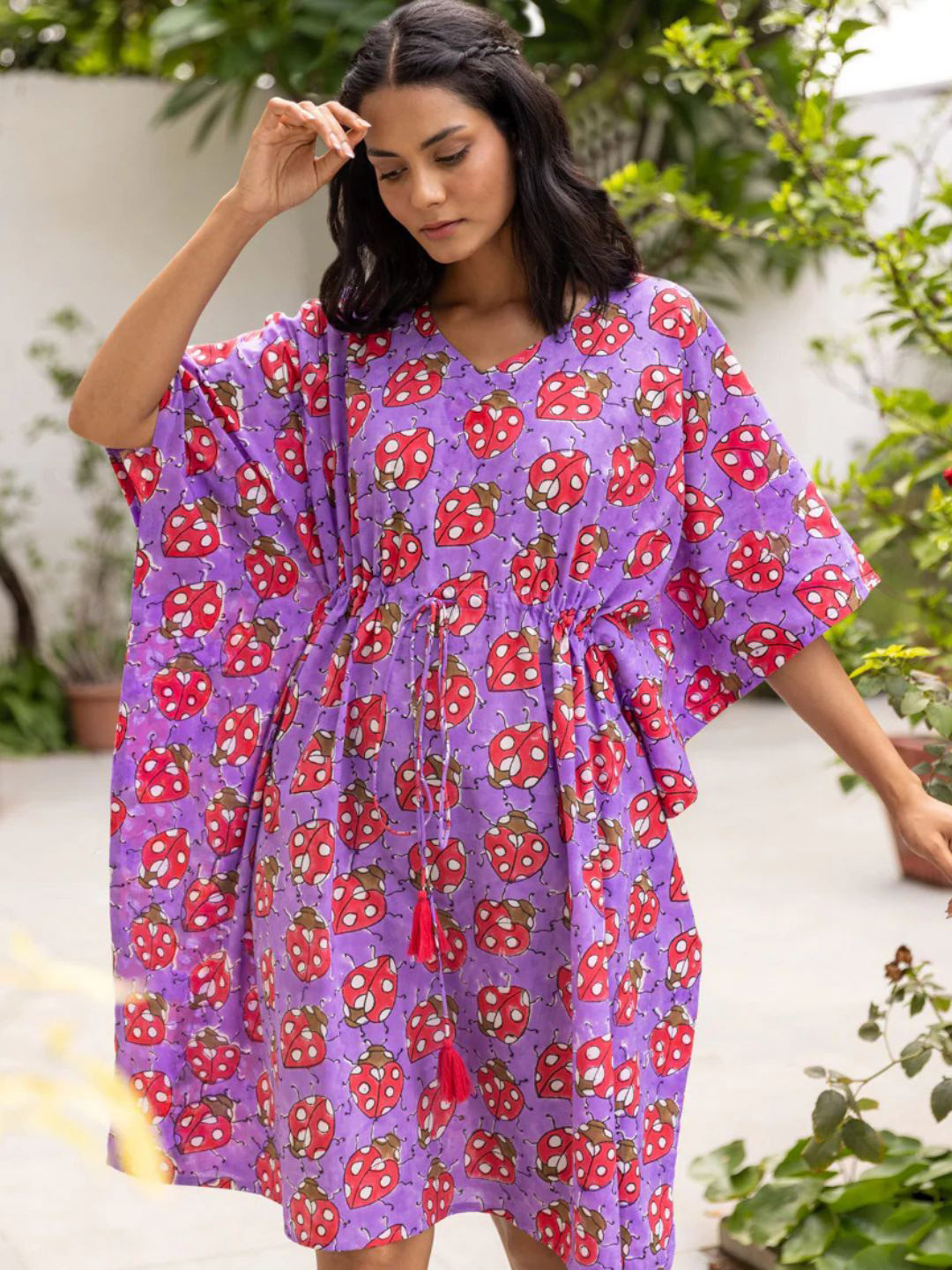 PHUTARI Women Hand Block Printed Kaftan Dress