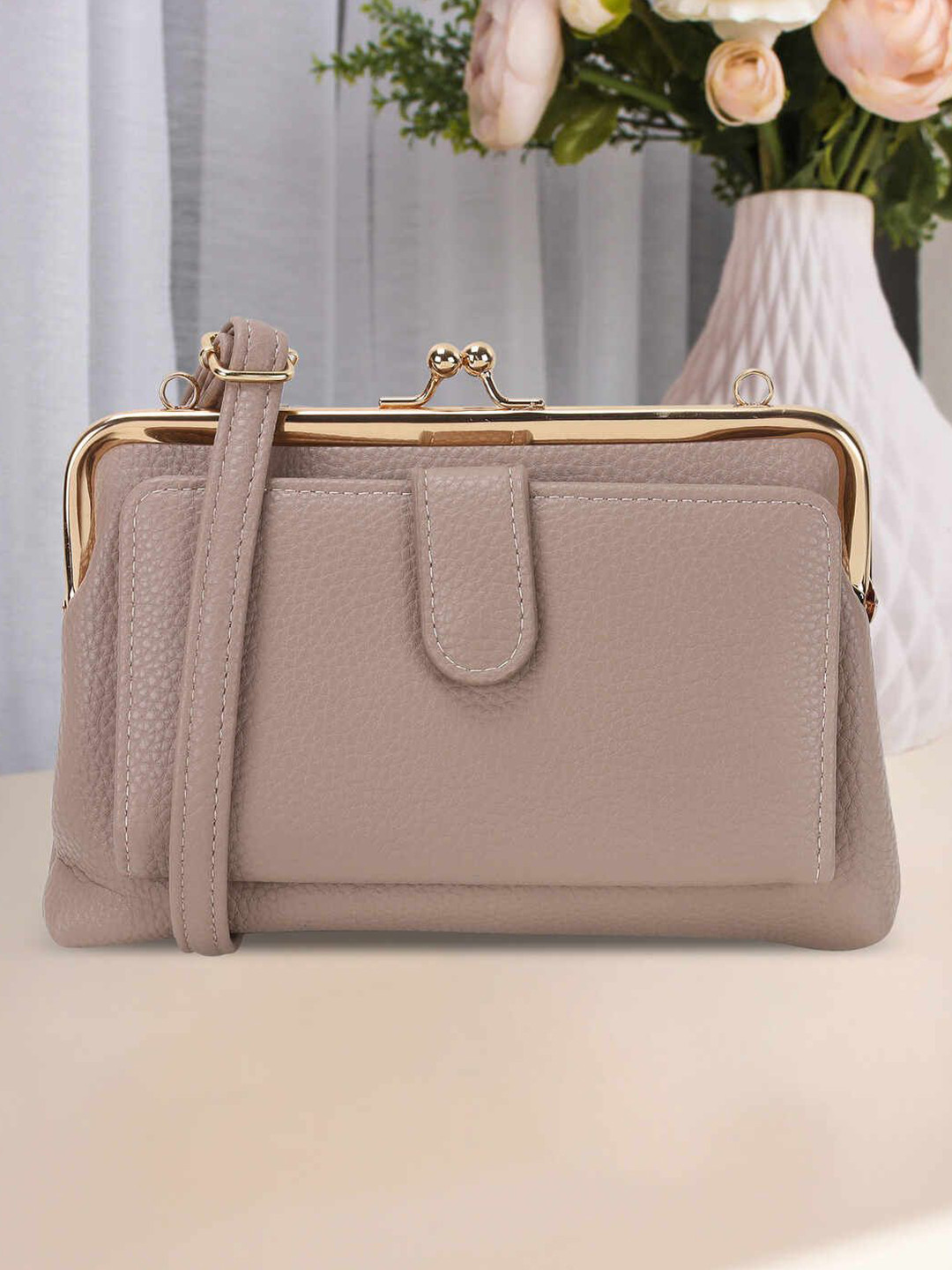 Metro Women Textured Miniature Twist Closure Sling Handbag