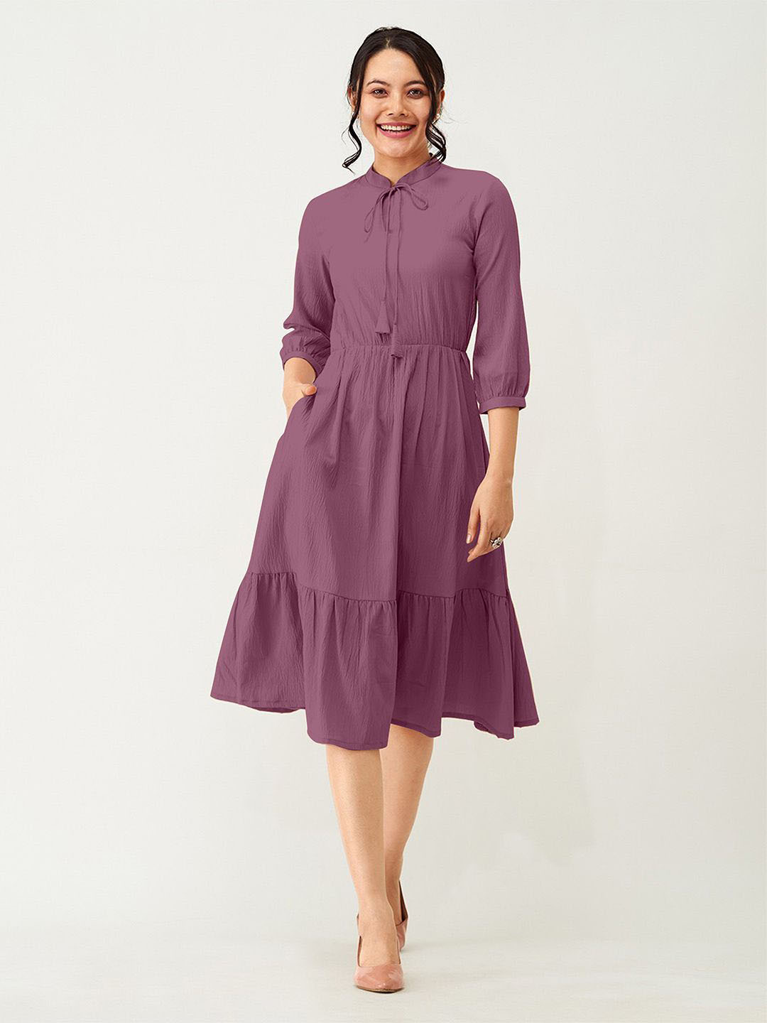 Trendmalls Women Polyster Layered Flared Pleated Knee Length Western Dress