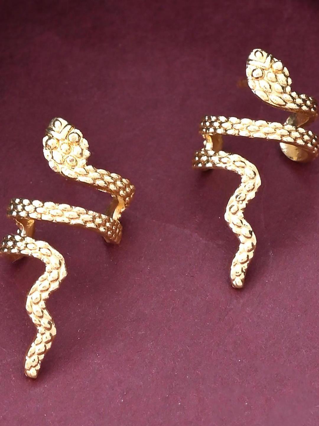 DressBerry Stainless Steel Gold Plated Snake Animal Shaped Drop Earrings