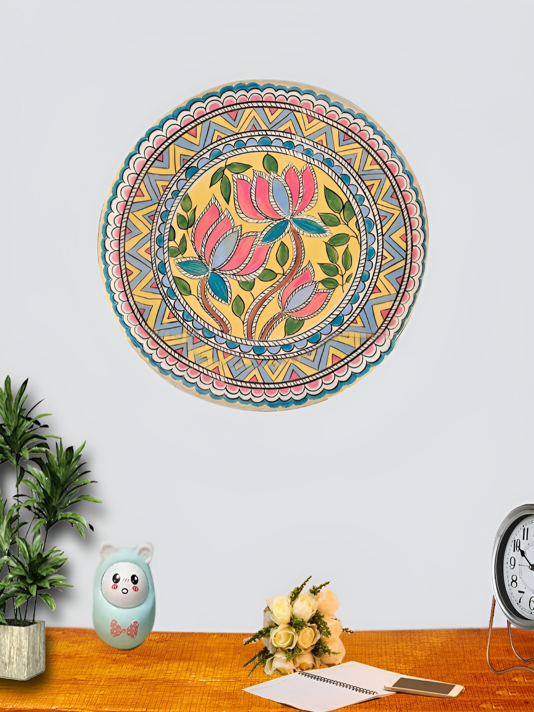 Devansh Lotus Single Wall Plate Metal Floral Glossy Hanging Hall Wall Plates-9.8In