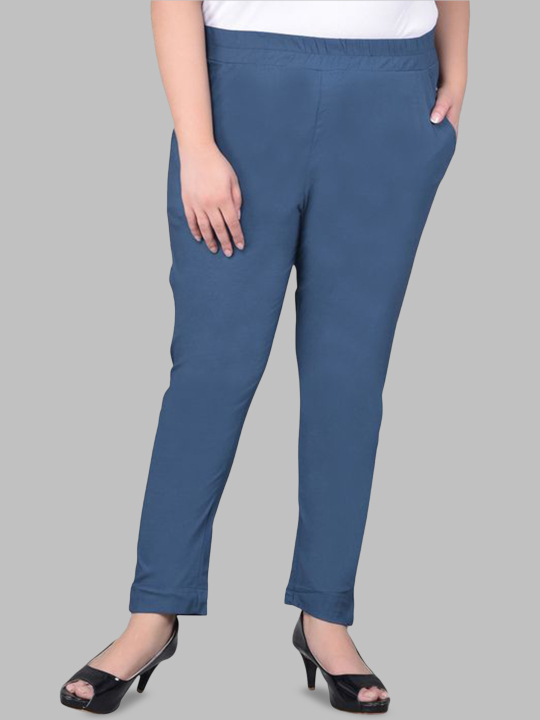 Comfort Lady Women High-Rise Elastic Waist Cotton Trousers