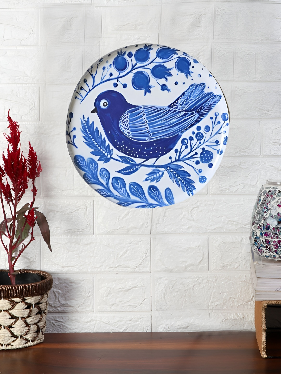 Devansh Birds Metal Crafted Ceramics Glossy Hanging Hall Wall Plates-9.8In