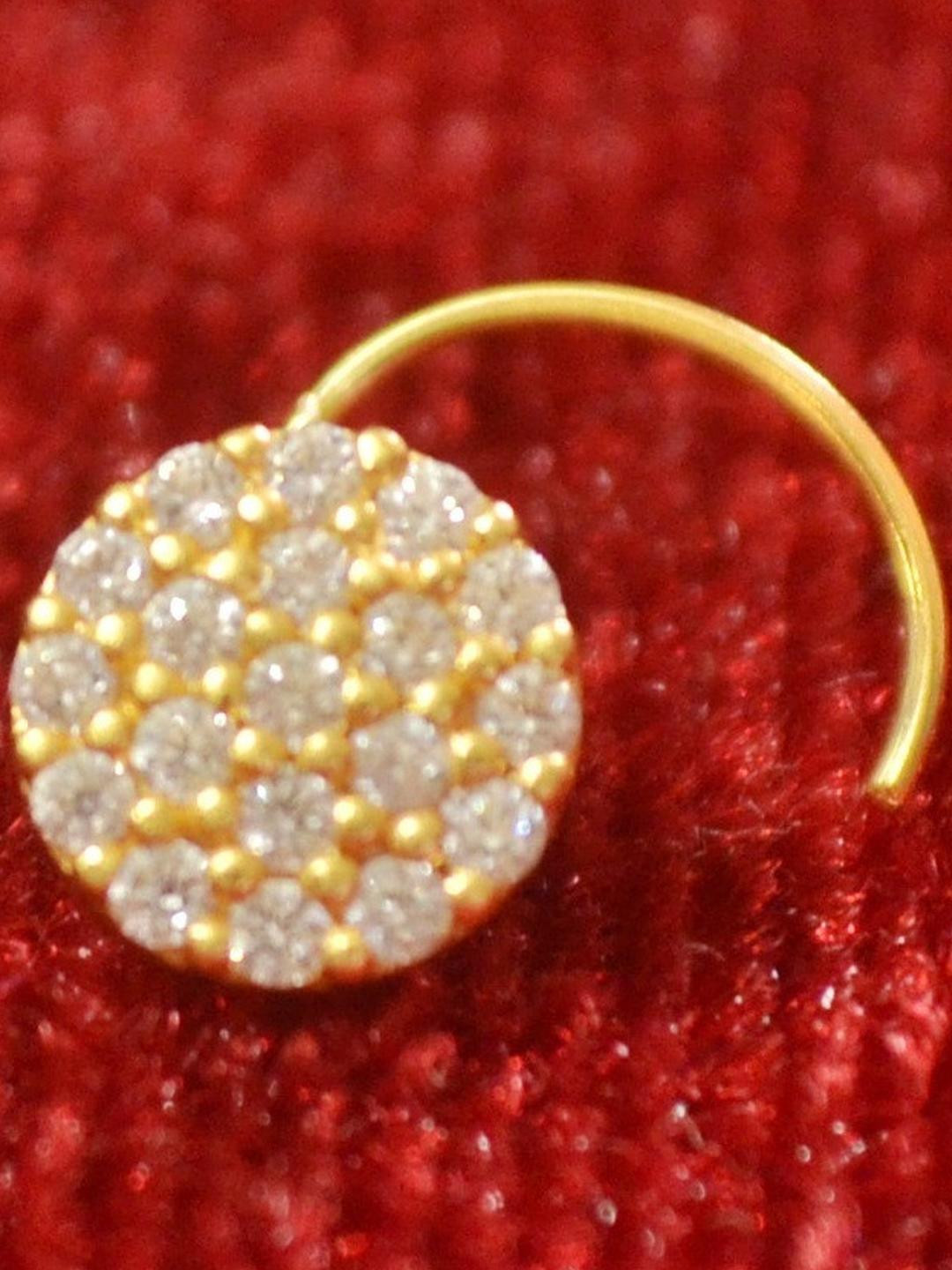 SHREEVARAM Cubic Zirconia, Diamond Gold-plated Brass Nose Ring (Pack of 1)