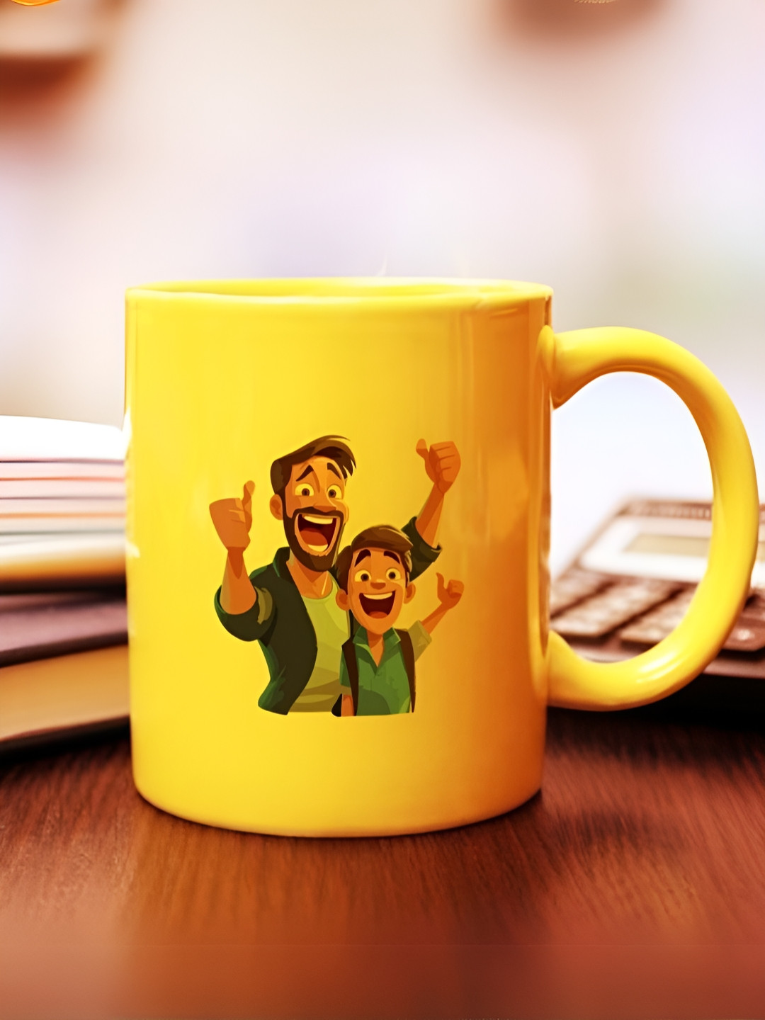 INTERNATIONAL GIFT Yellow Graphic Ceramic Handmade Mug-200ml