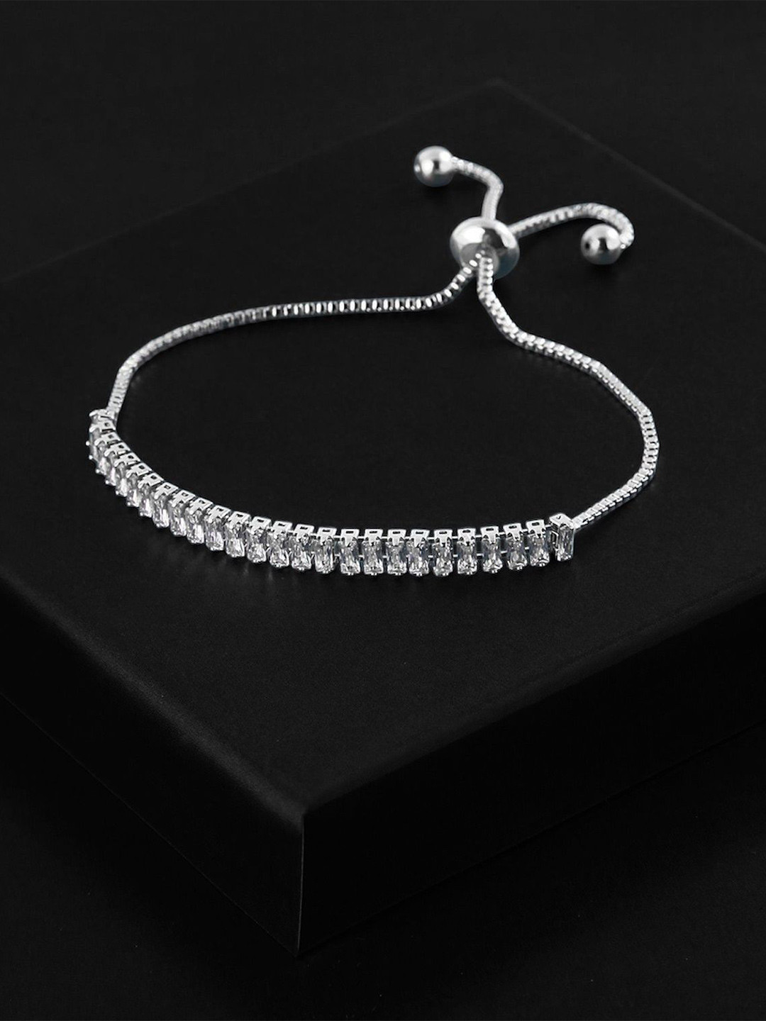 VS Unique Collection Sterling Silver Adjustable Crystal Tennis Bracelet