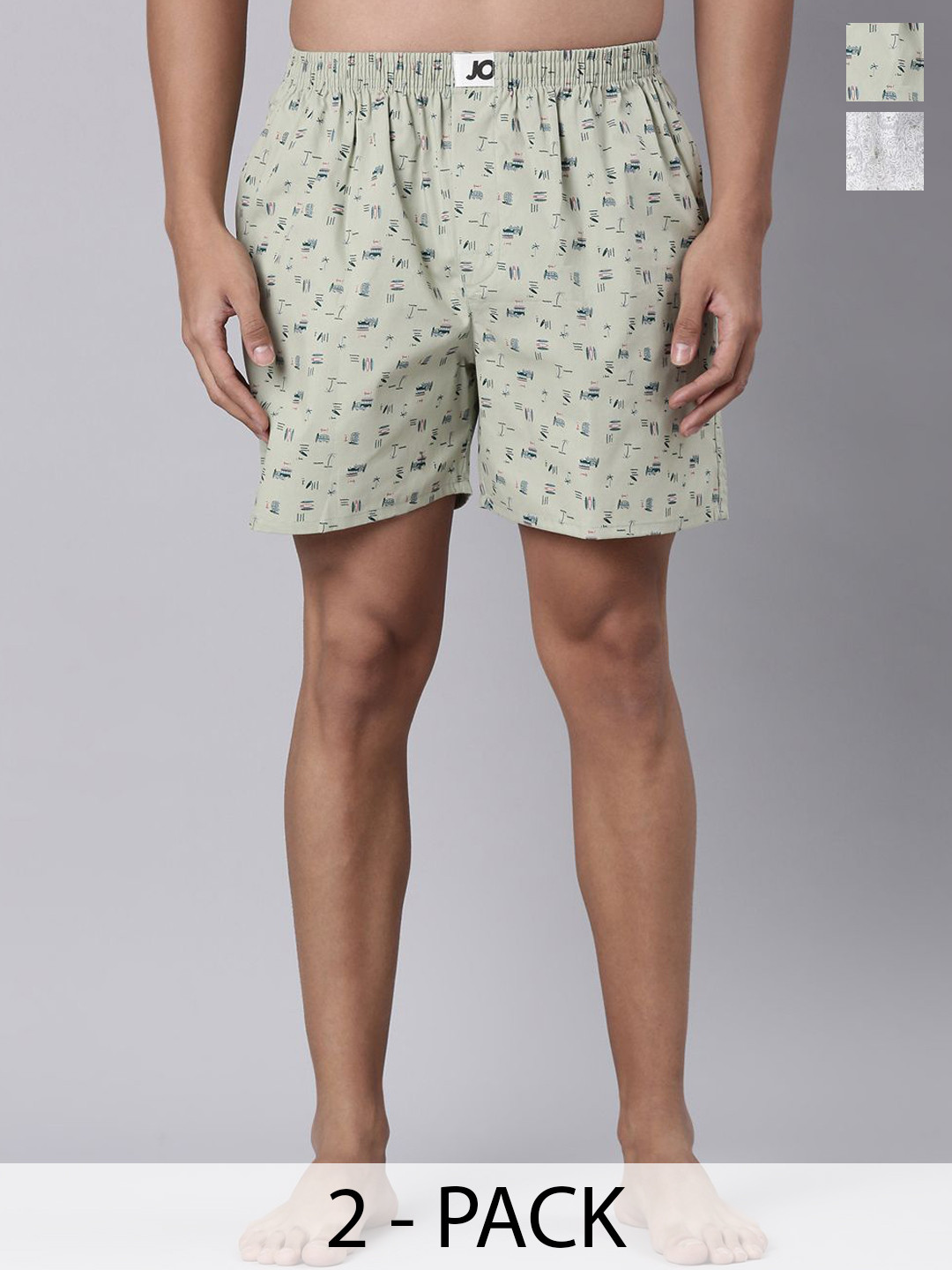 Joven Pack Of 2 Printed Pure Cotton Side Pocket Boxers 25JB2P-ILMV