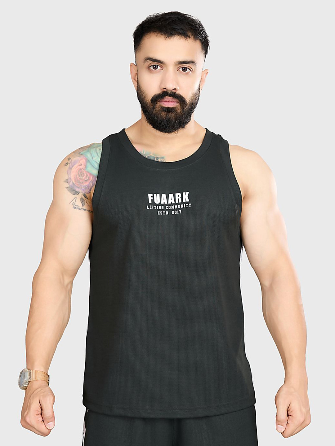 FUAARK Printed Drip Oversized Fit Gym & Workout Vest 1Drip Oversized Tank Olive-S