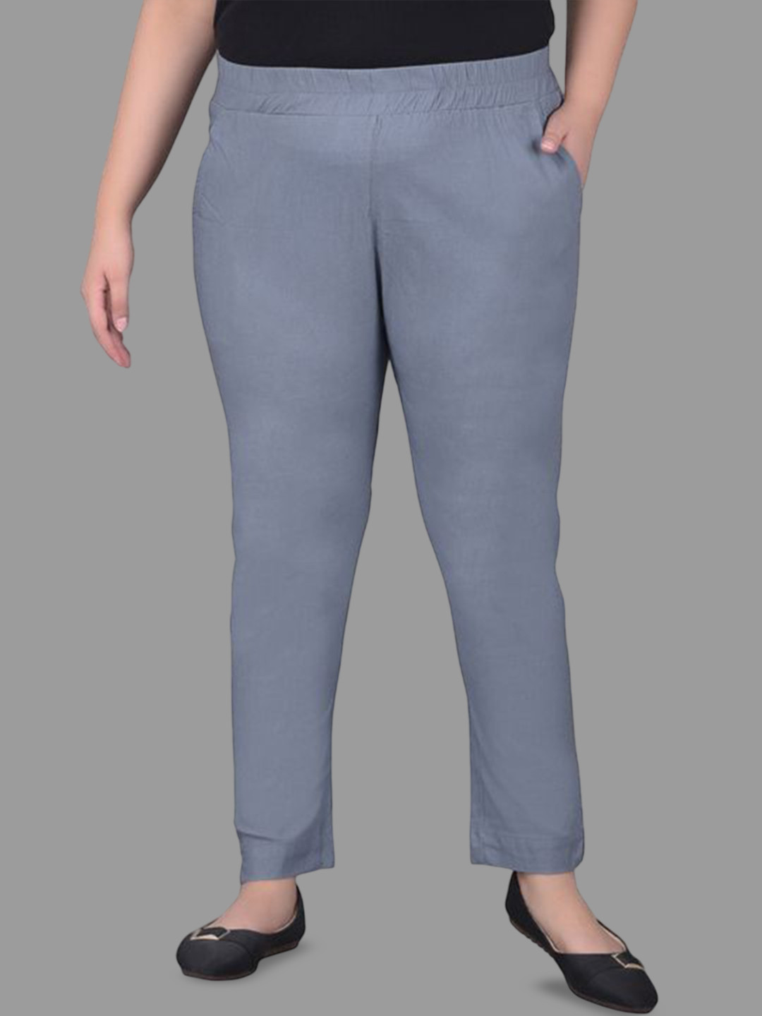 Comfort Lady Women Pack of 2 Plus Size Solid Kansas Mid-Rise Casual Regular Trousers