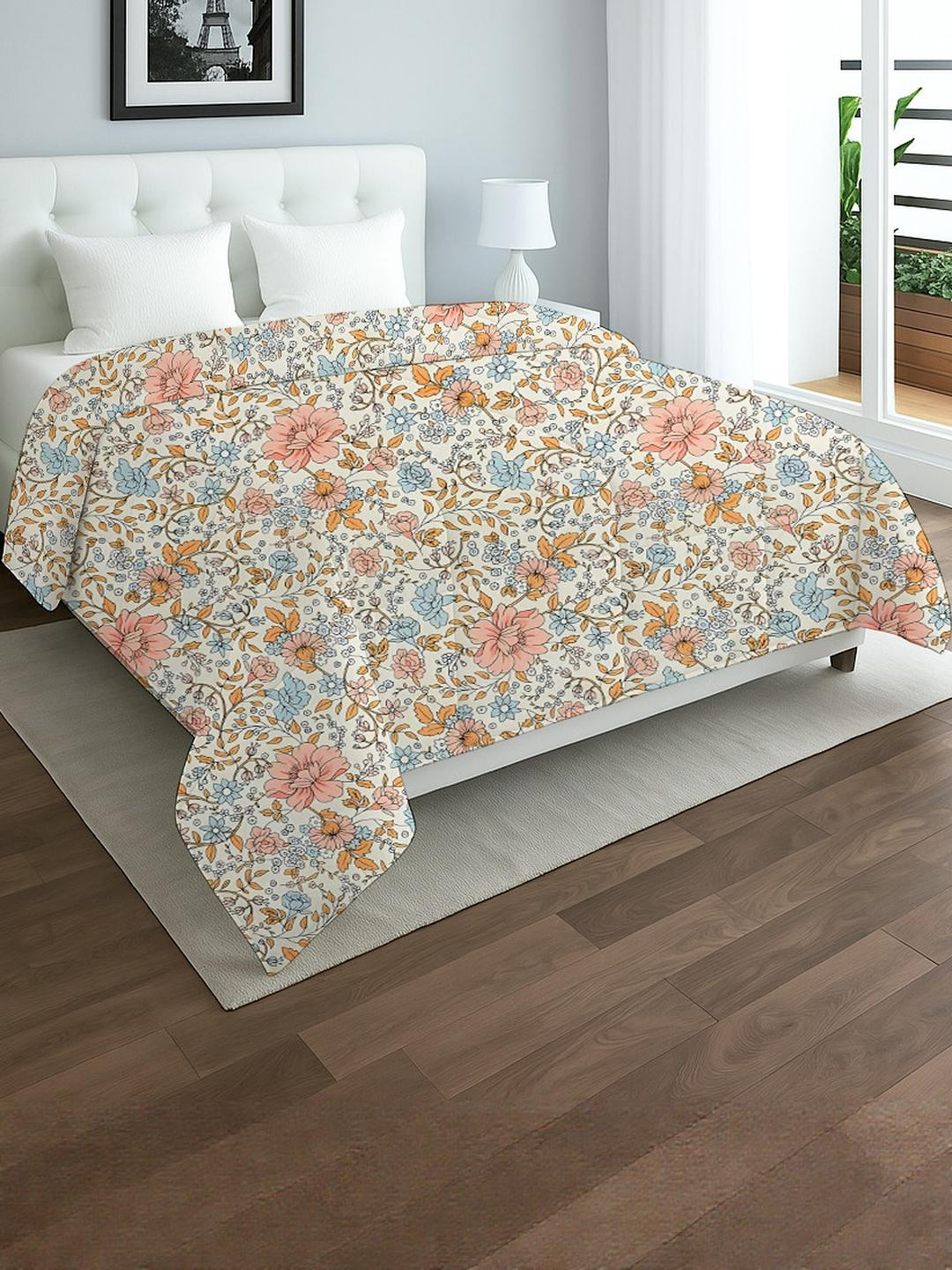 IVAZA Brown Floral Microfiber Double Bed Comforter