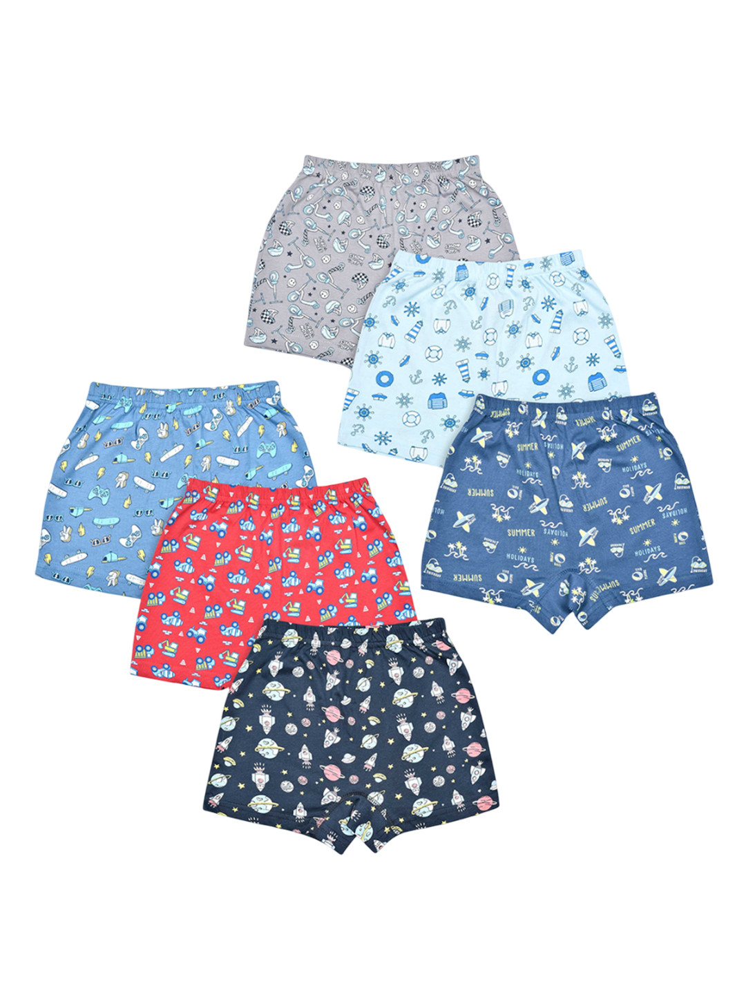 Revvo Junior Girls Pack Of 6 Printed Pure Cotton Boys Shorts Briefs RJD-410