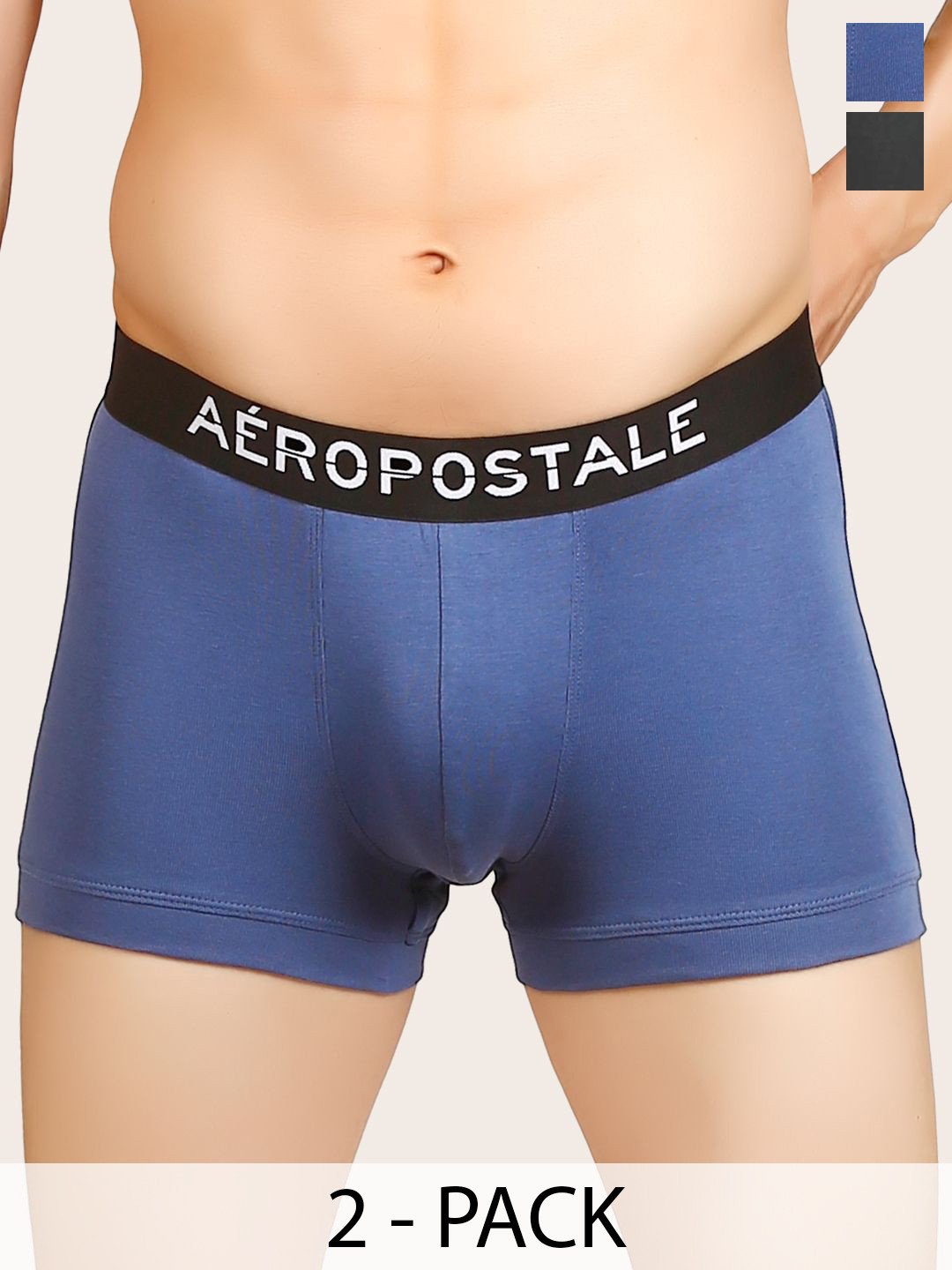 Aeropostale Pack of 2 Pure Cotton Breathable Trunks A_RTRK01-BLK/SGOS