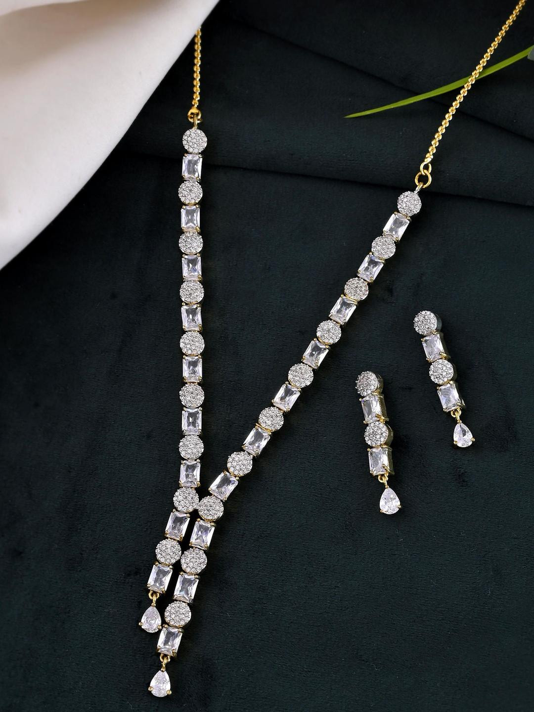 Gold Toned AD Stone Studded Necklace Set