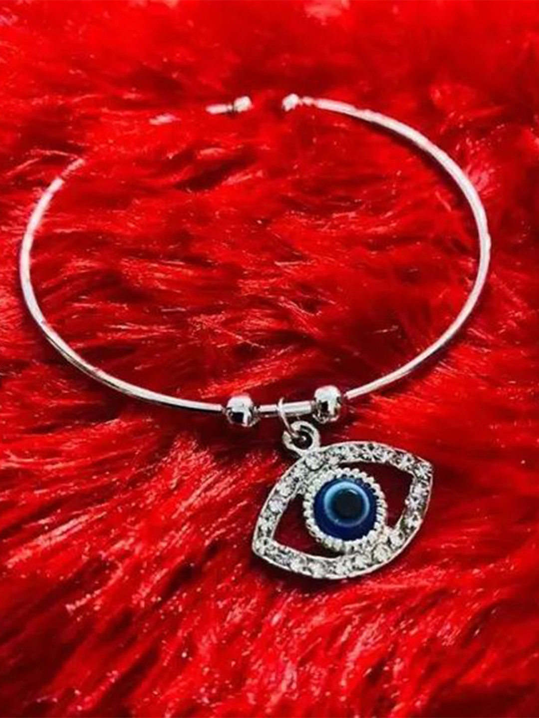 VS Unique Collection Women 2 Silver-Plated Evil Eye Kada Bracelet