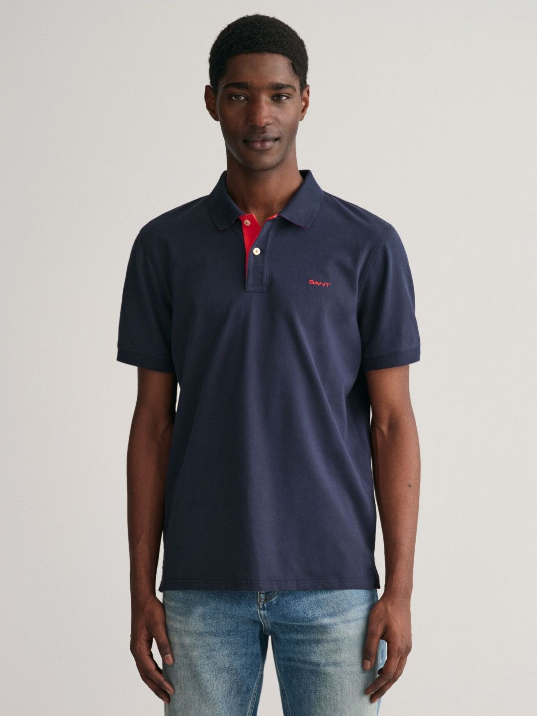 GANT Men Solid Regular Fit Contrast Pique Polo Cotton T-Shirt