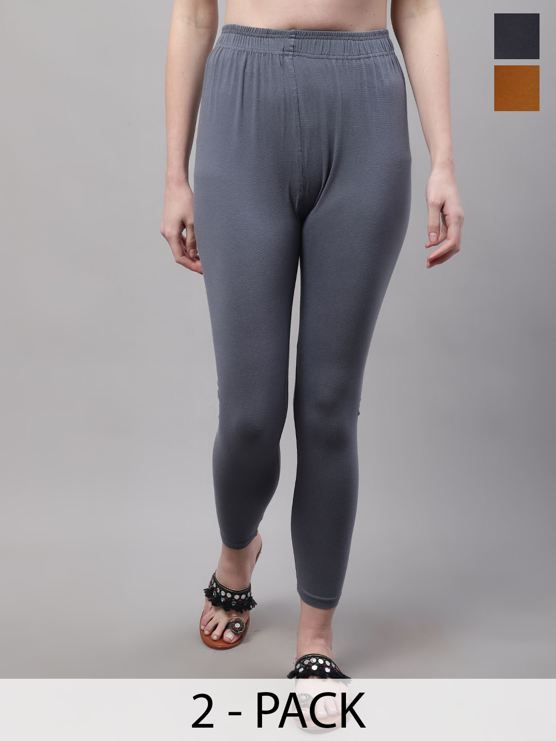 Valles365 by S.C. Pack Of 2 Cotton Mid-Rise Ankle Length Plus Leggings