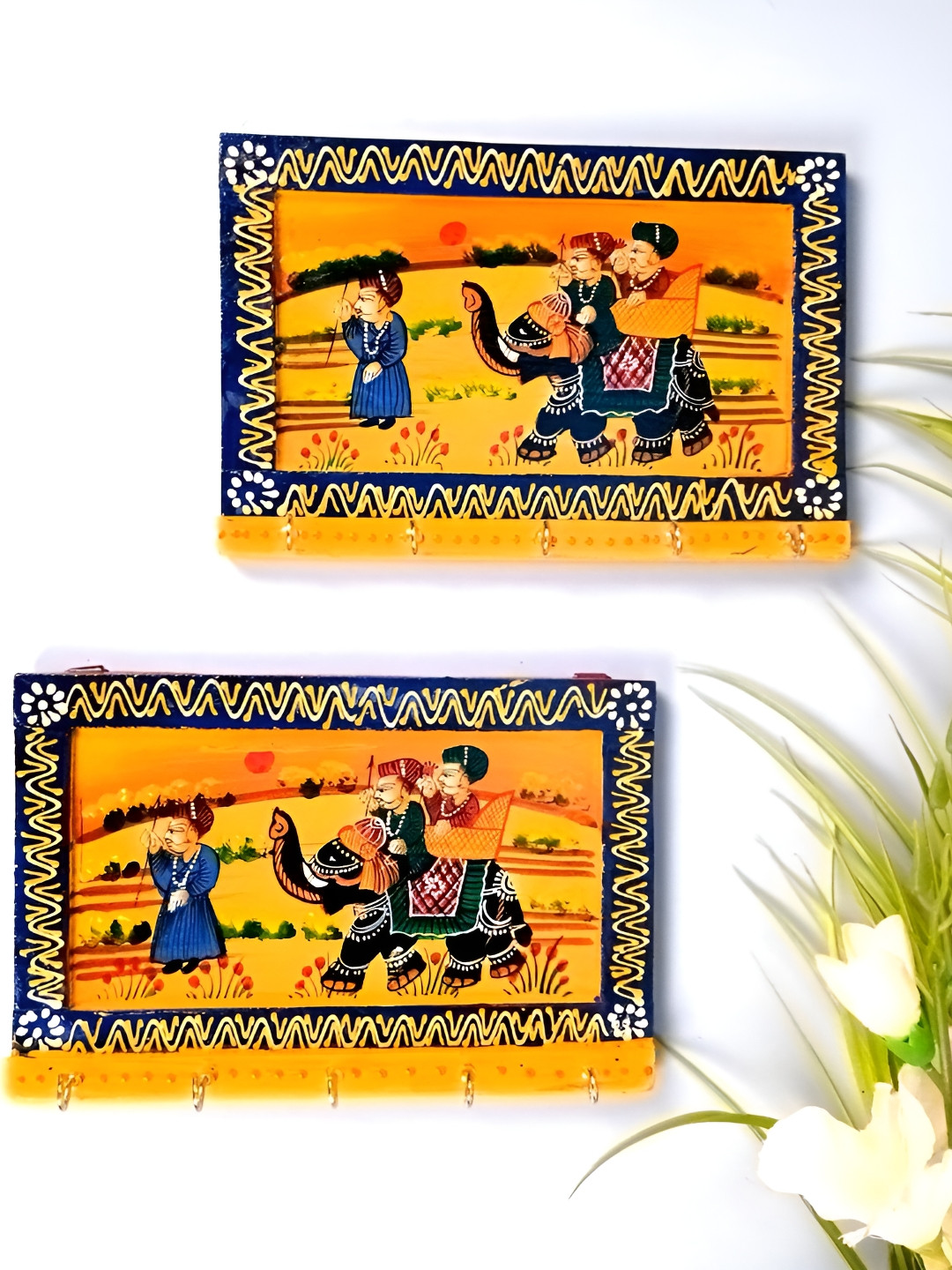 apka mart 2-Pcs Yellow & Blue Printed 5-Hooks KeyHolder