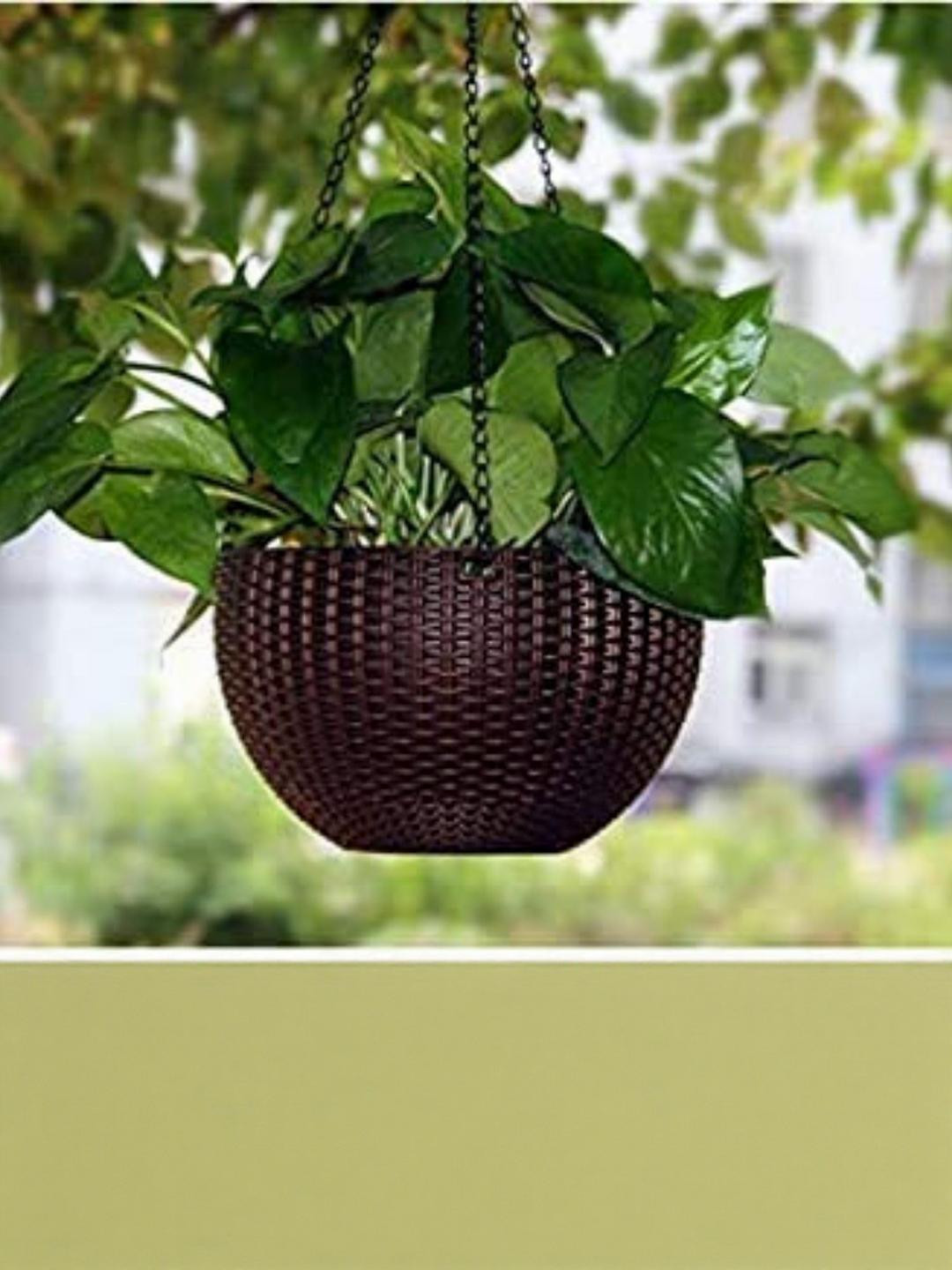 Go Hooked Pack of 6 Rattan Hanging Planters Pot with Metal Hanging Chain