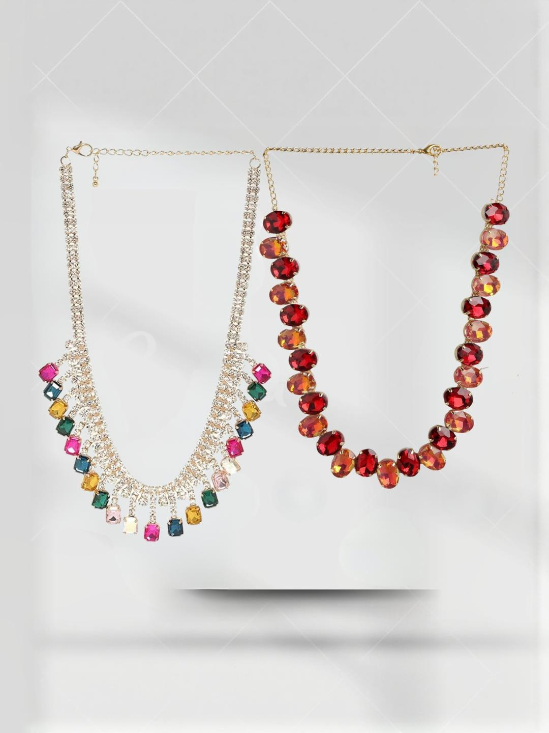 Anouk Set Of 2 Gold-Plated American Diamond Gem Stone-Studded & Beaded Jewellery Set