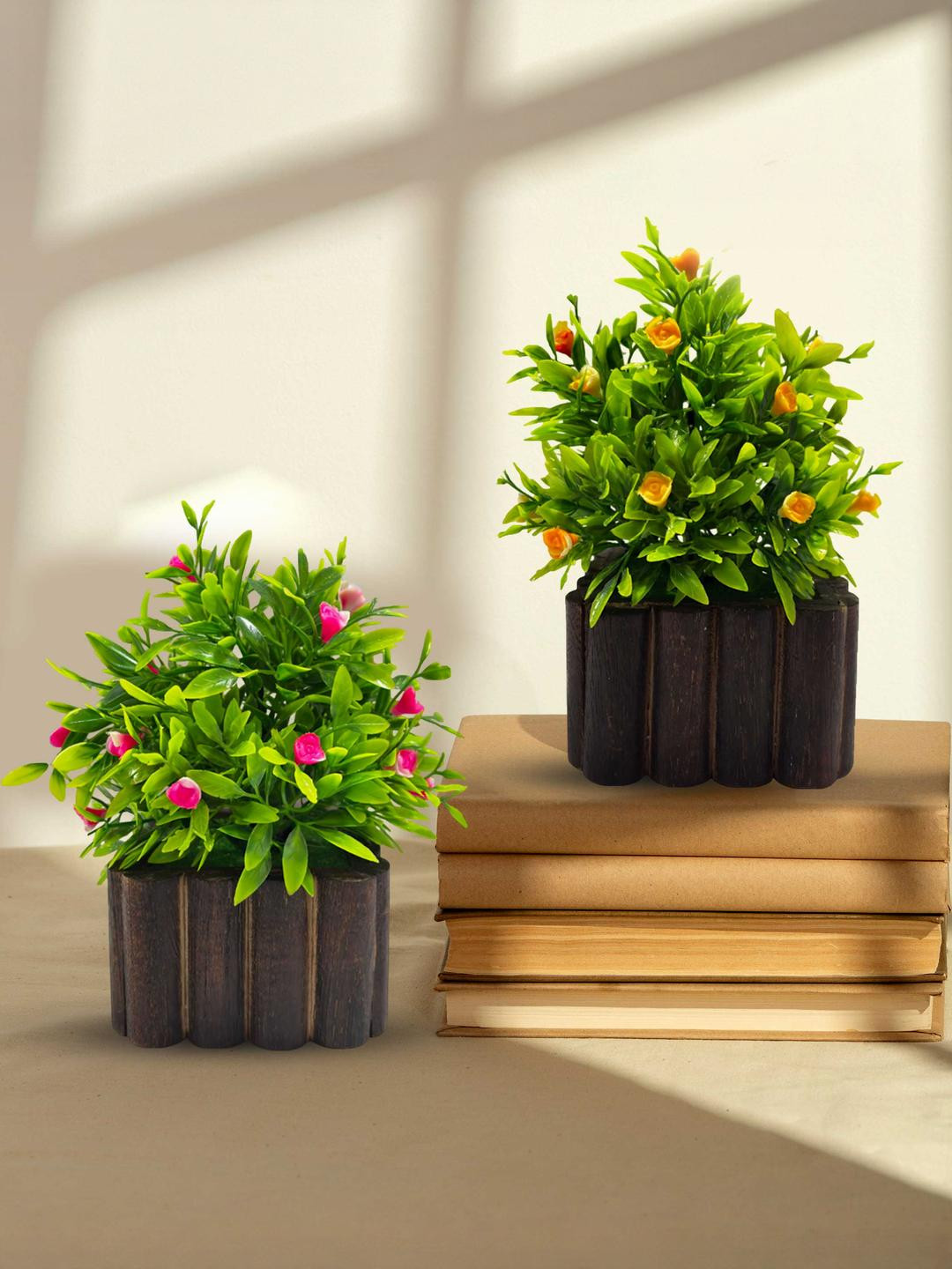 Asharya Multicoloured Artificial Plant With Pot - 2 Pieces