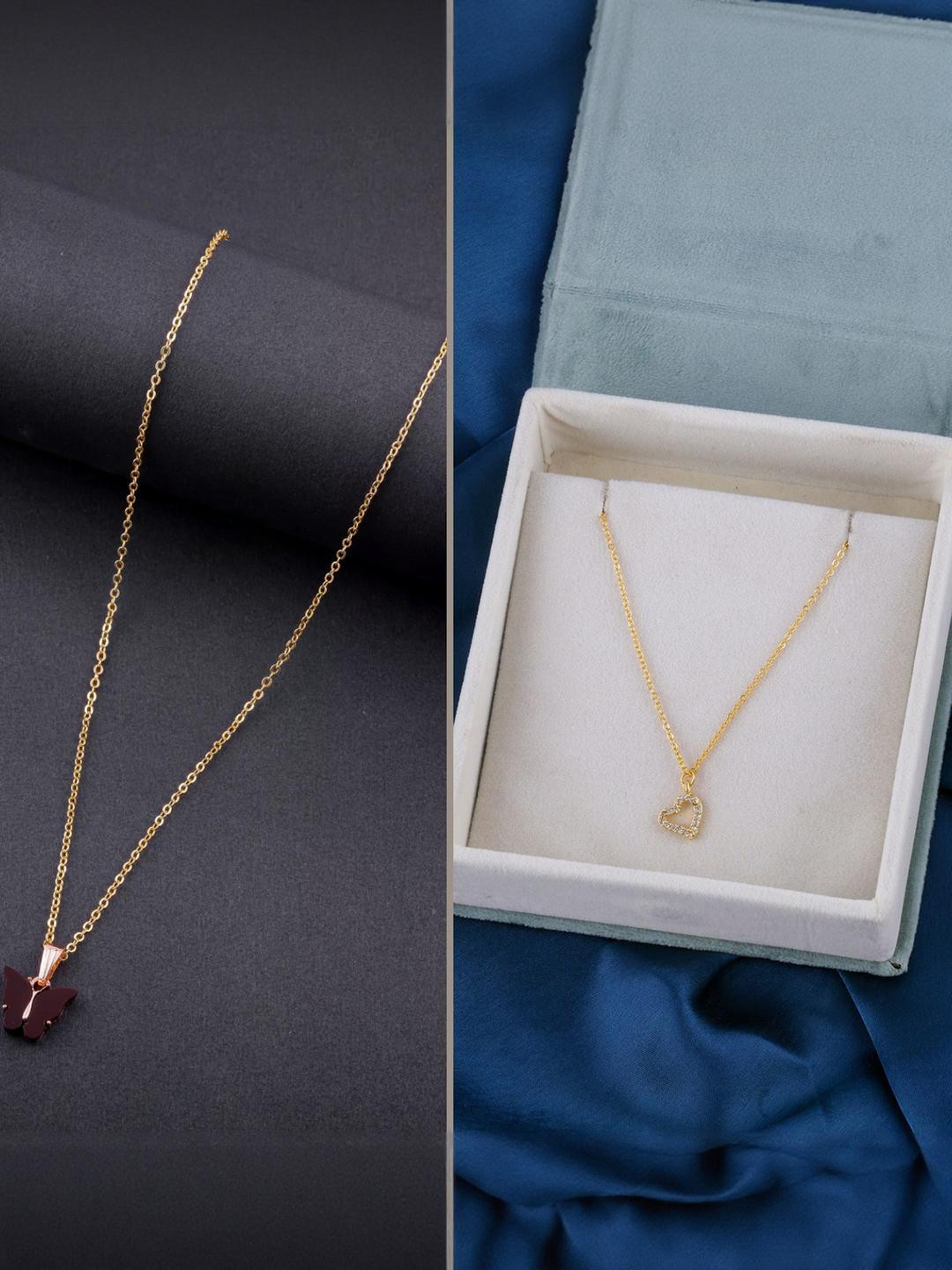 Combo of 2 Gold-Plated Pendant Necklaces for Women Butterfly & Ethnic Traditional Pendant