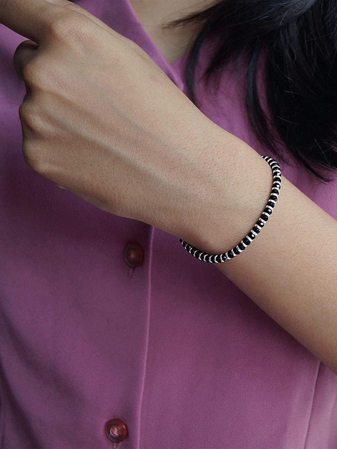 VS Unique Collection Unisex Black Crystal Nazariya Adjustable Bracelet