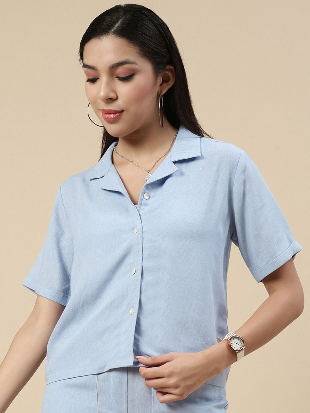 De Moza Women Shirt Style Crop Top