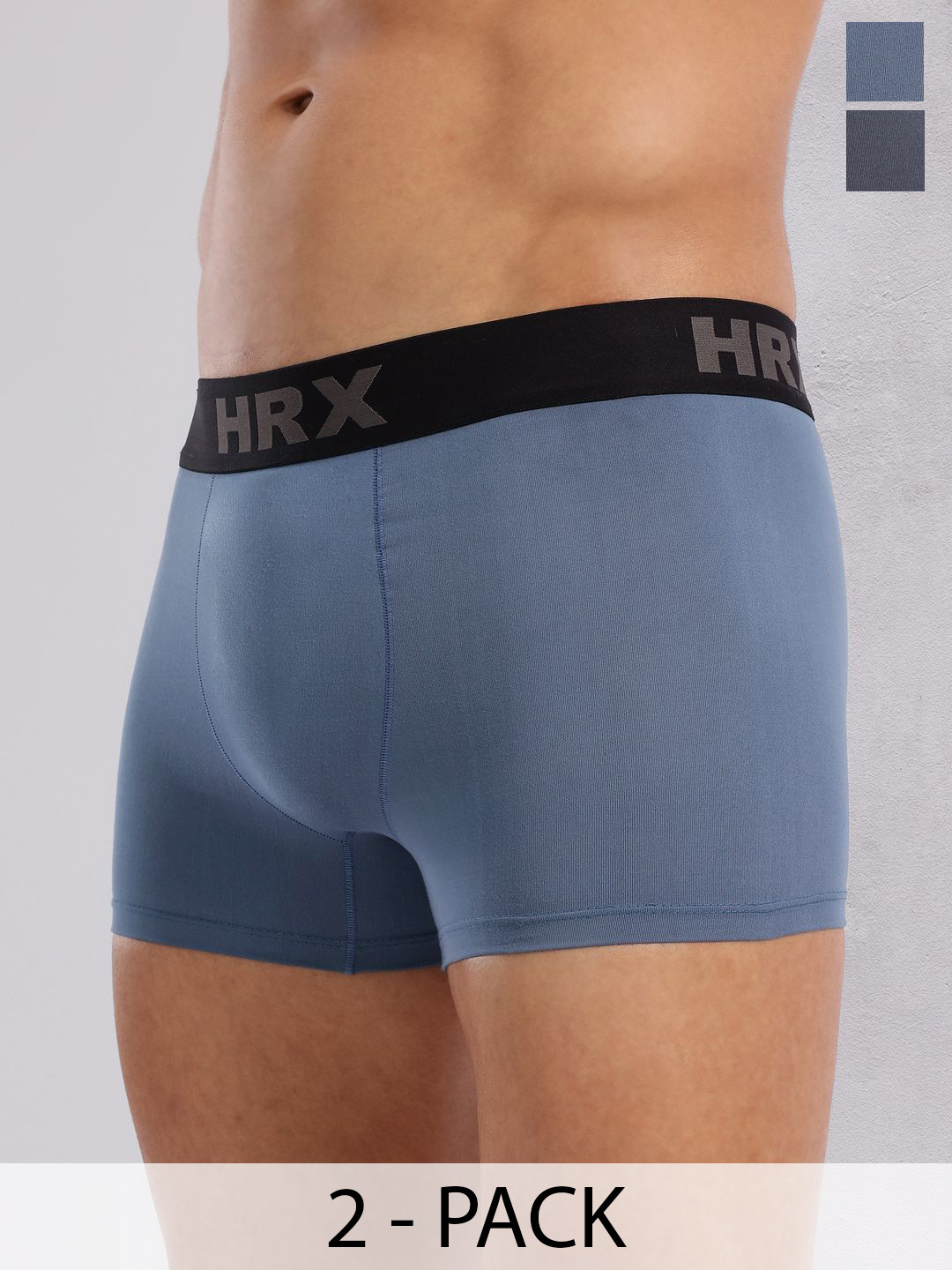 HRX by Hrithik Roshan Pack Of 2 Sweat Absorbent Trunks HRX-PV-SOLID-Grey-Lightblue-M